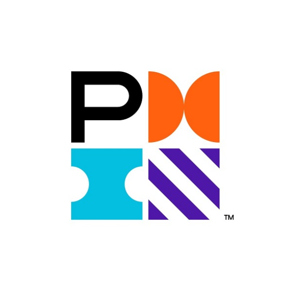 PMI logo with black "P," orange abstract "M," blue puzzle piece, purple diagonal stripes, trademark symbol.