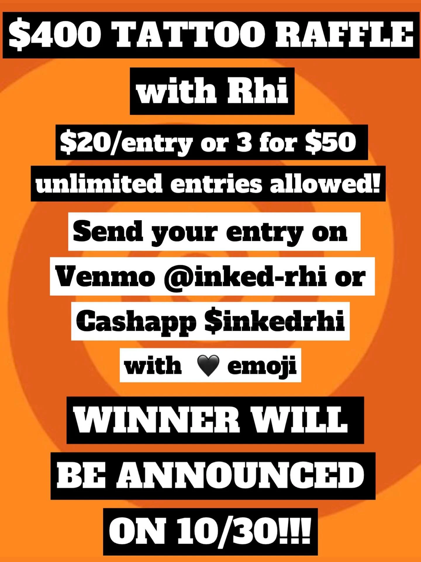 Wanted to do something fun since I&rsquo;ll be out of work on maternity leave for the next few weeks! 🎃 Who wants to win a free tattoo?! 🎃 What would you get if you win?? #raffle #lucky #tattoo #tattooraffle #tattooartist #femaletattooartist #finel