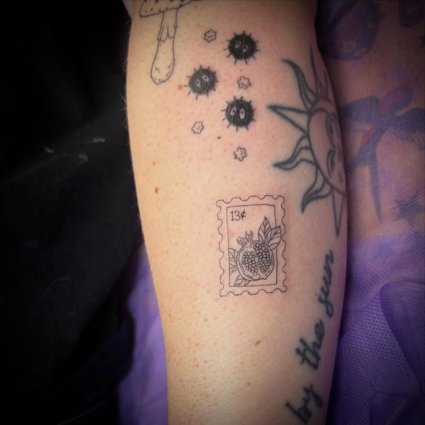 Just a tinyyy little stamp ✨#finelinetattoo #finelinetattooartist #femaletattooartist #crispylines #bostontattooartist #nhtattooartist #stamptattoo #pomegranatetattoo #pomegranate