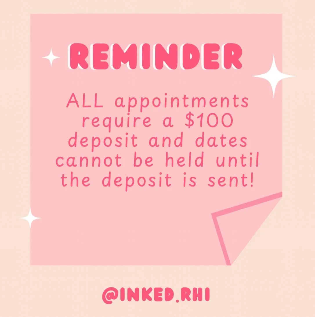 Just a reminder that all appointments require a $100 deposit to secure your spot once we have decided on a date! I&rsquo;m doing my best to respond to all my messages and get my schedule sorted out, but it adds a lot of extra time when I have to firs