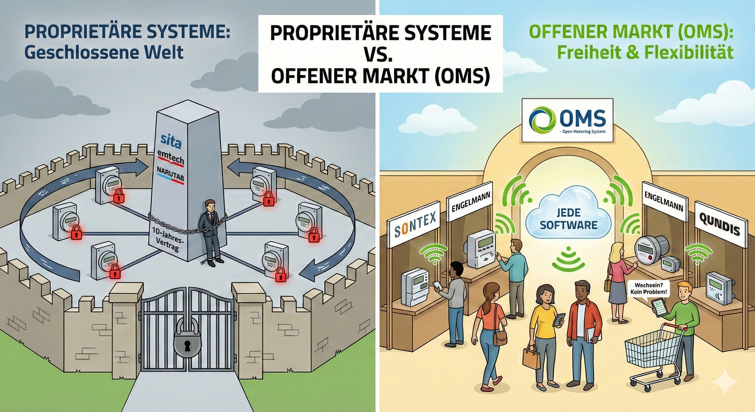 Der Gesetzgeber hat proprietäre Systeme verboten und forciert einen offenen Markt.