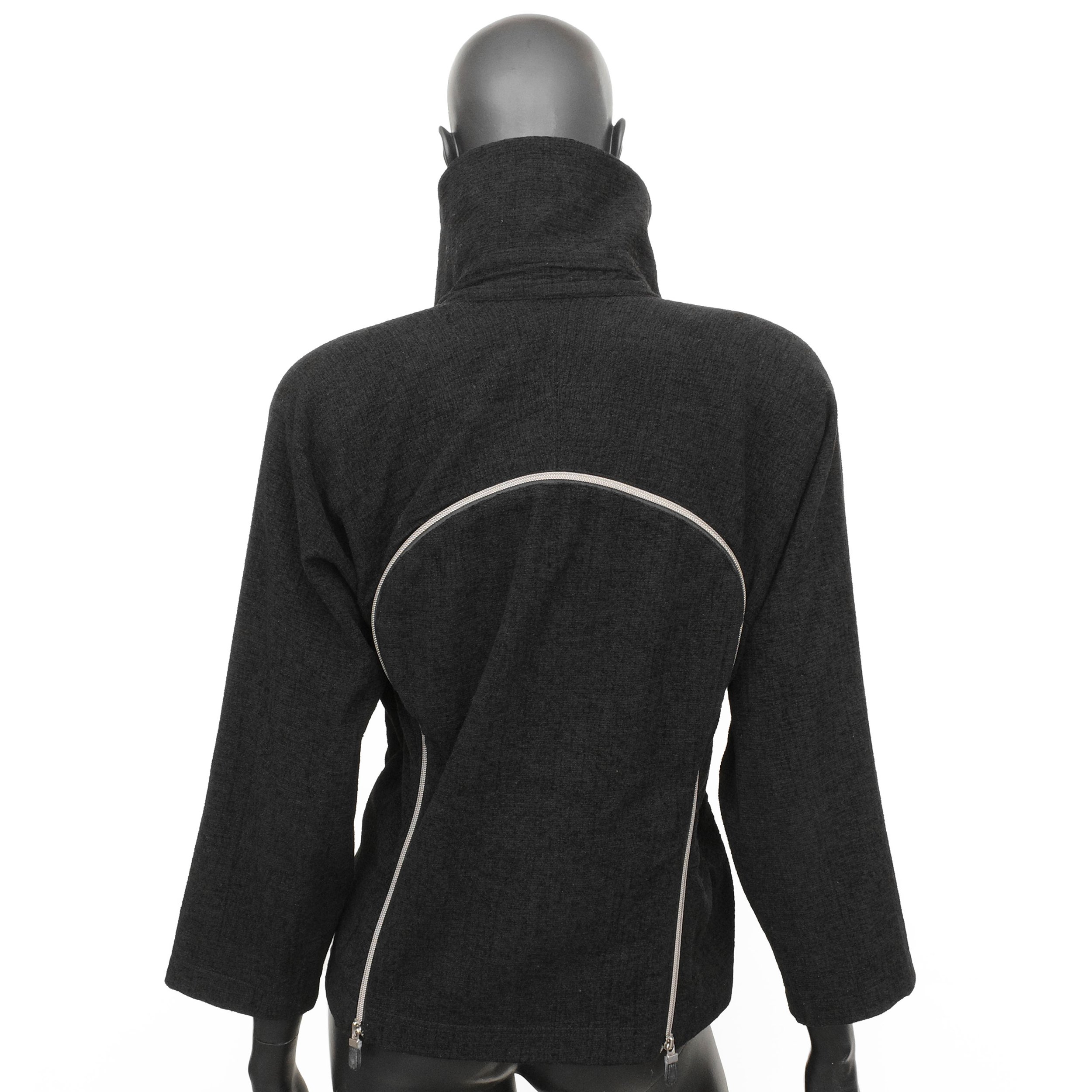 Issey Miyake FW 1991 runway multi-zip transformable jacket with subtle shoulder pads and hidden front side pockets, size XS, available at Artefact Archive