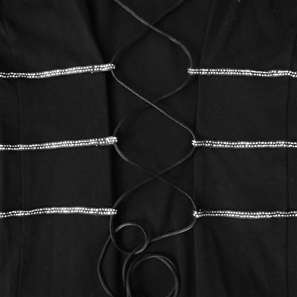 Issey Miyake SS 2004 Contrast Stitch Mock Neck Top with Lace Up Back