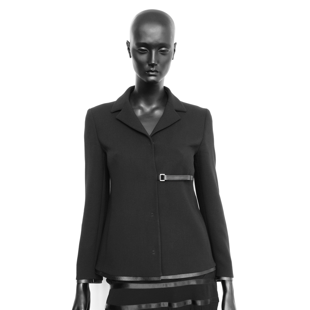 Prada FW 1999 Buckle Strap Wool Blazer w/ Leather Trims