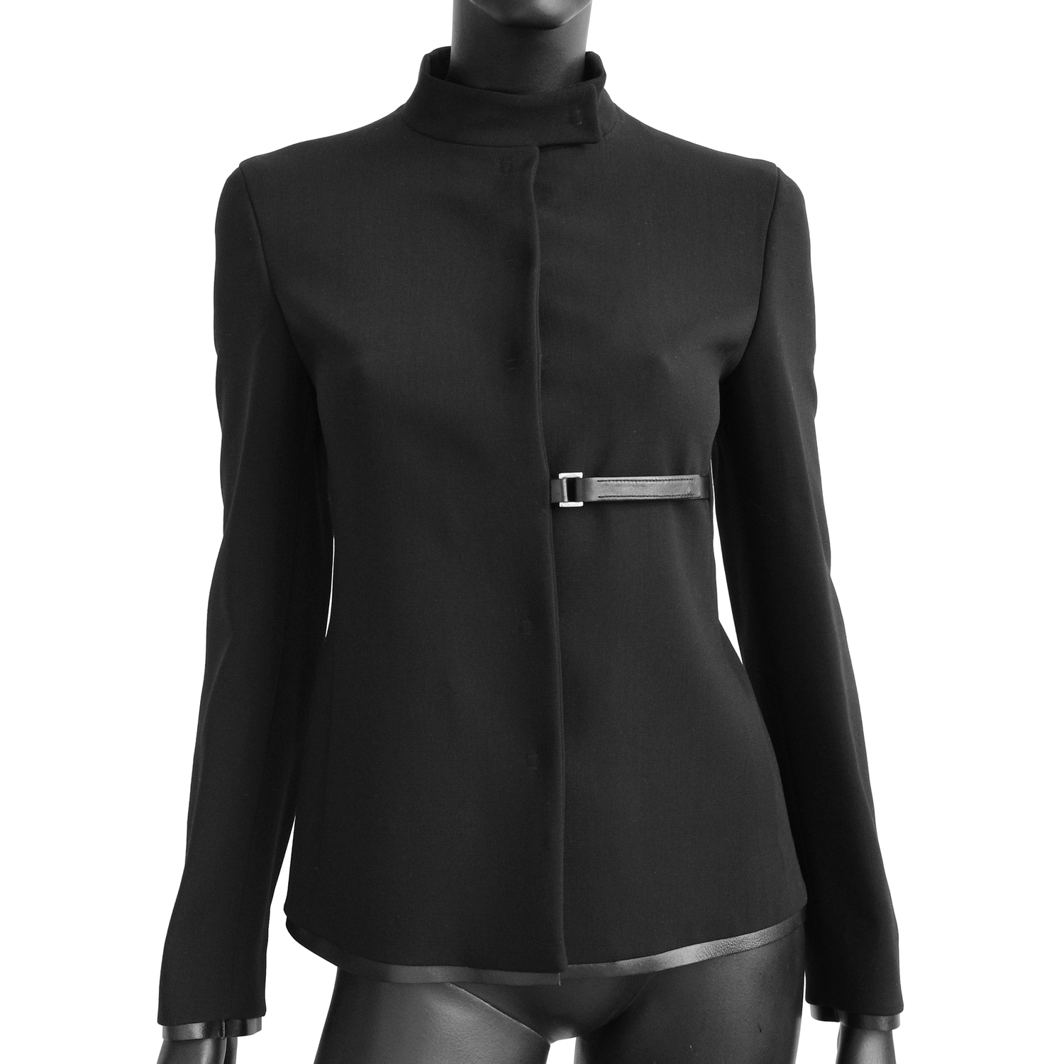 Prada FW 1999 Buckle Strap Wool Jacket w/ Leather Trims