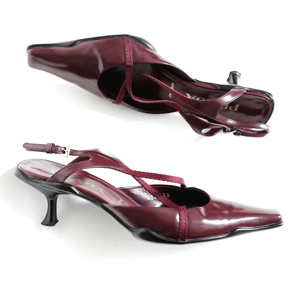 Prada SS 2000 Leather Criss Cross Sling Back Heels