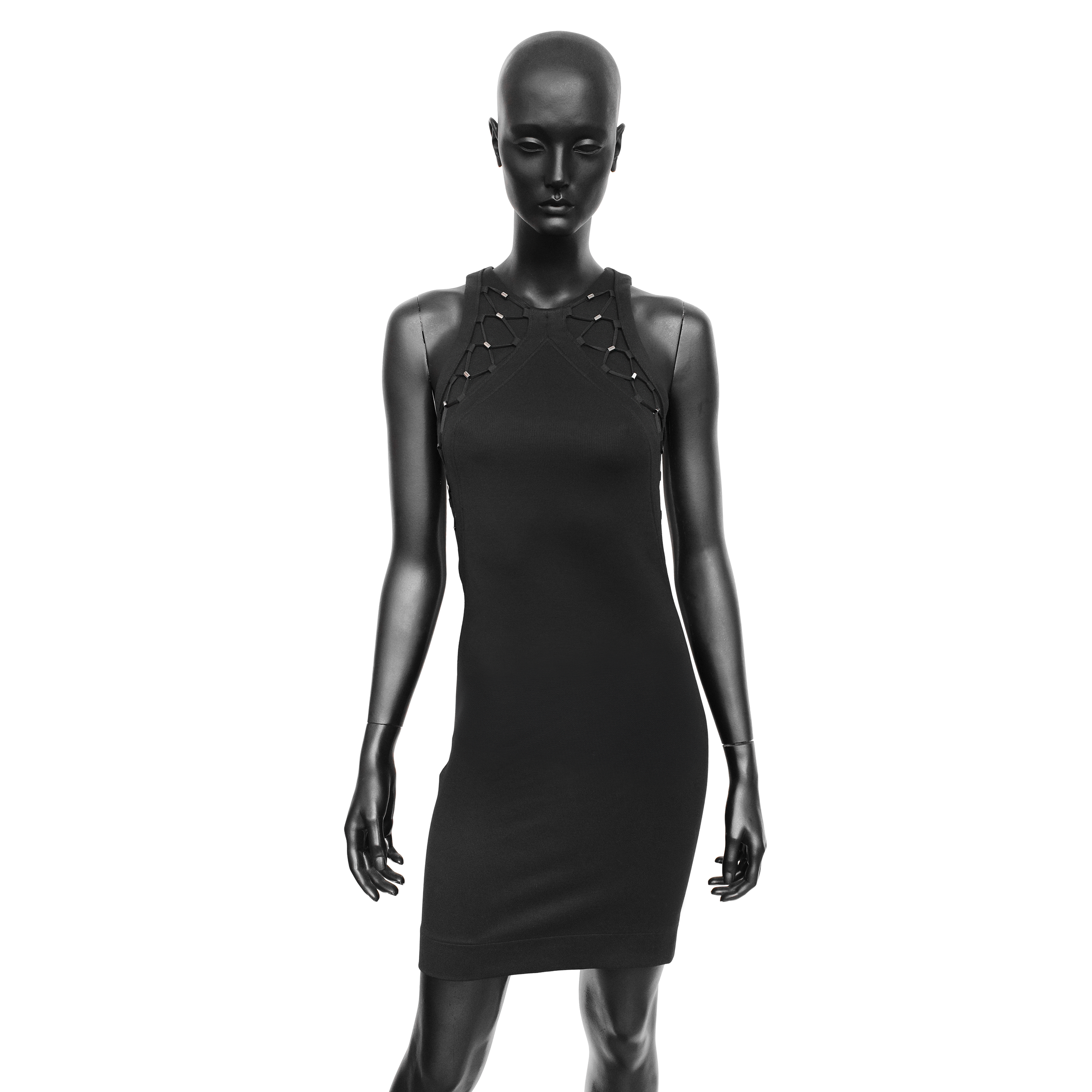 Gucci SS 2010 dress designed by Frida Giannini with bungee-inspired lace up detailing on the sides and upper chest. Size S. Available at Artefact Archive.