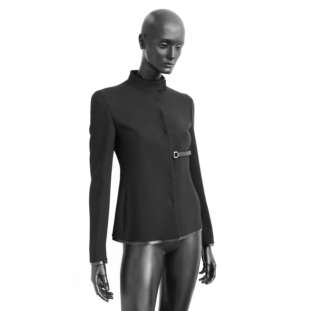 Prada FW 1999 Buckle Strap Wool Jacket w/ Leather Trims