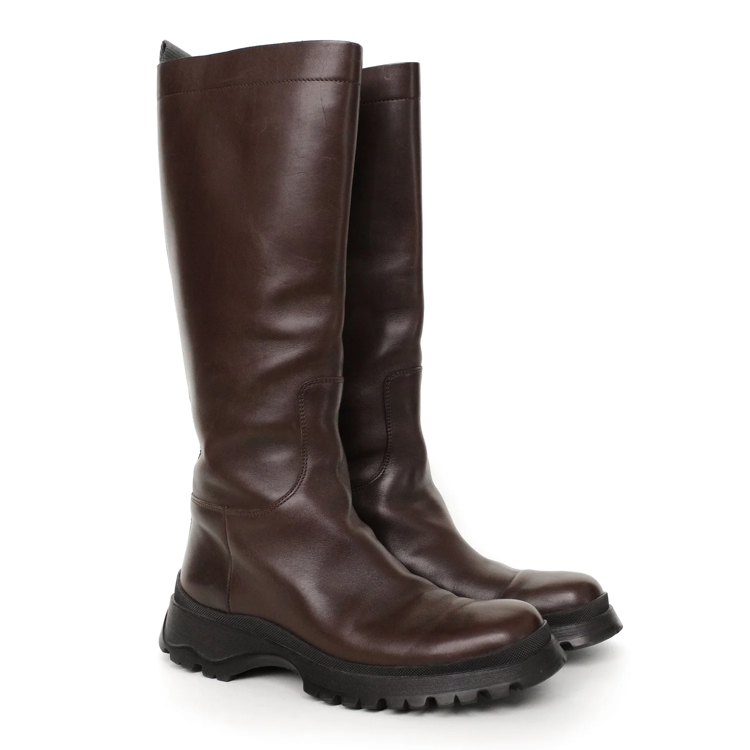 Prada 2000s Leather Lug Sole Boots