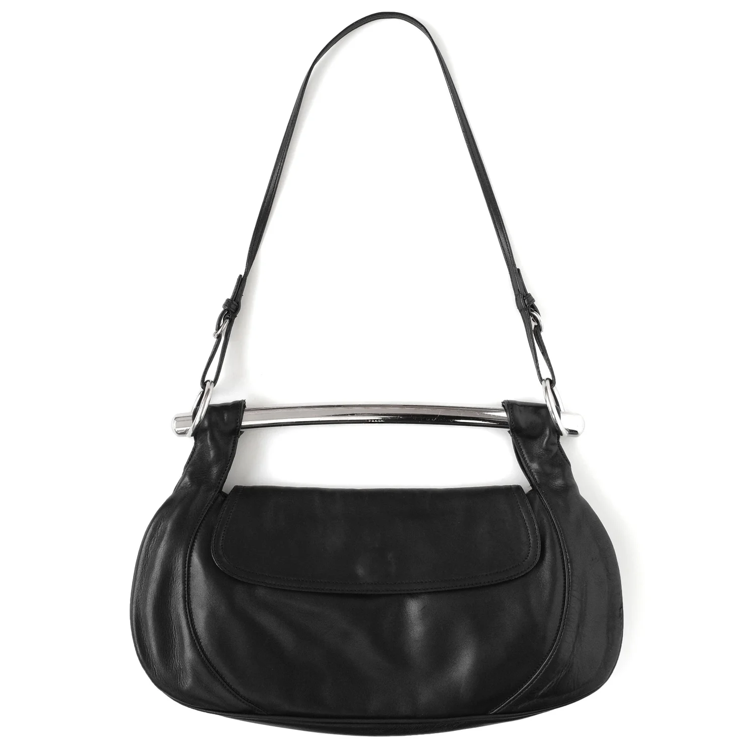 Prada SS 2003 Metal Bar Nappa Leather Bag in Black