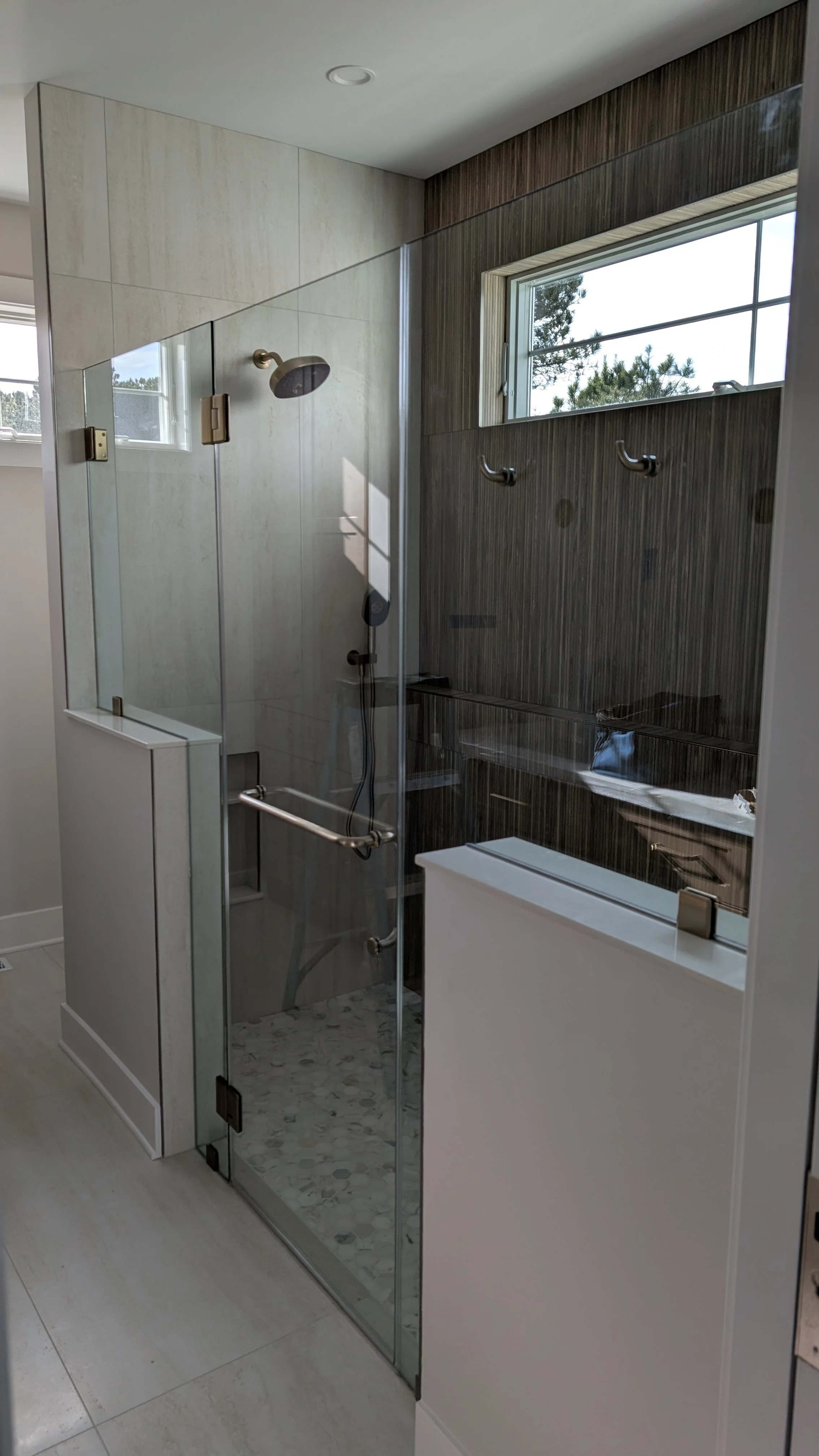 3 Panel Center Swing Door- Duel Knee Wall Panels- Satin Brass