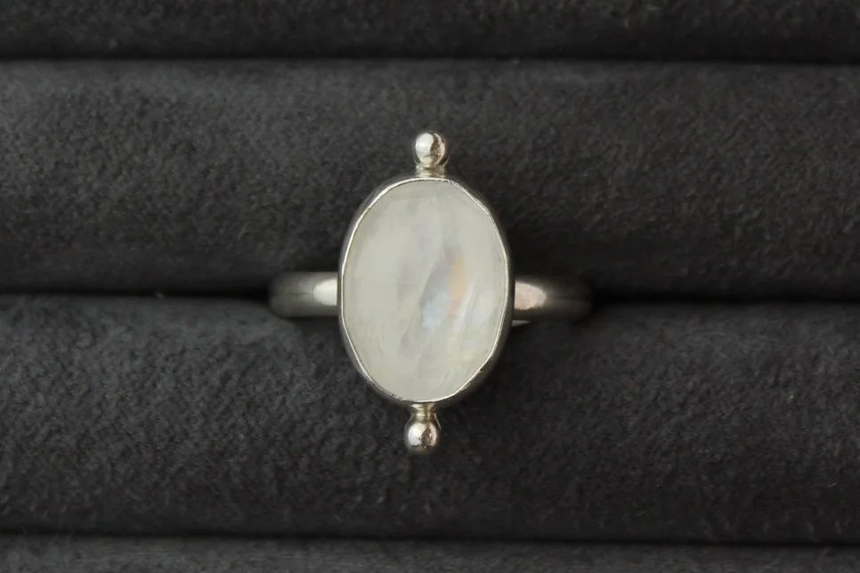 Oval Rainbow Moonstone Silver Ring