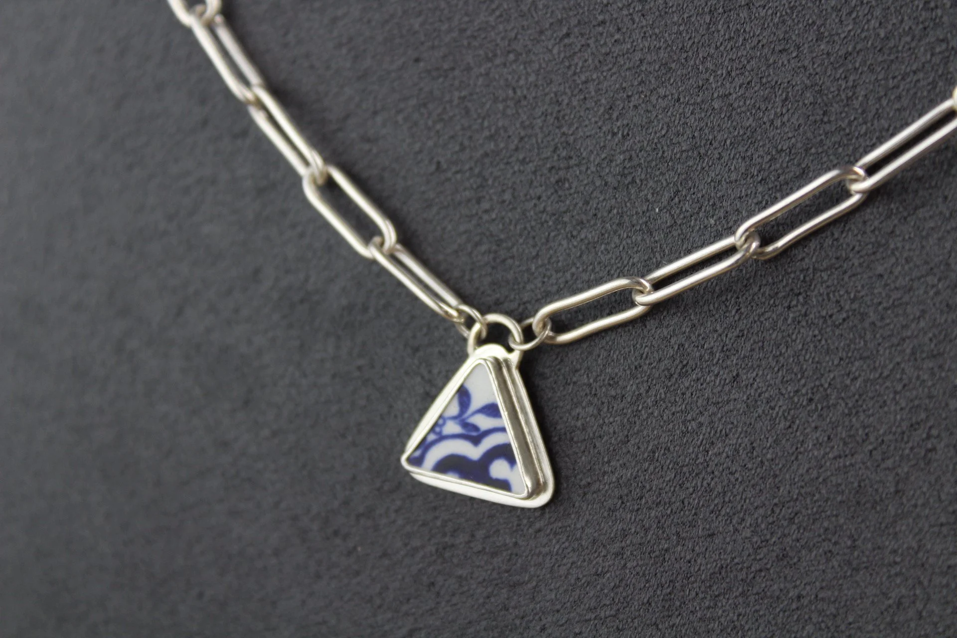 Silver Paperclip Chain and Pottery Necklace