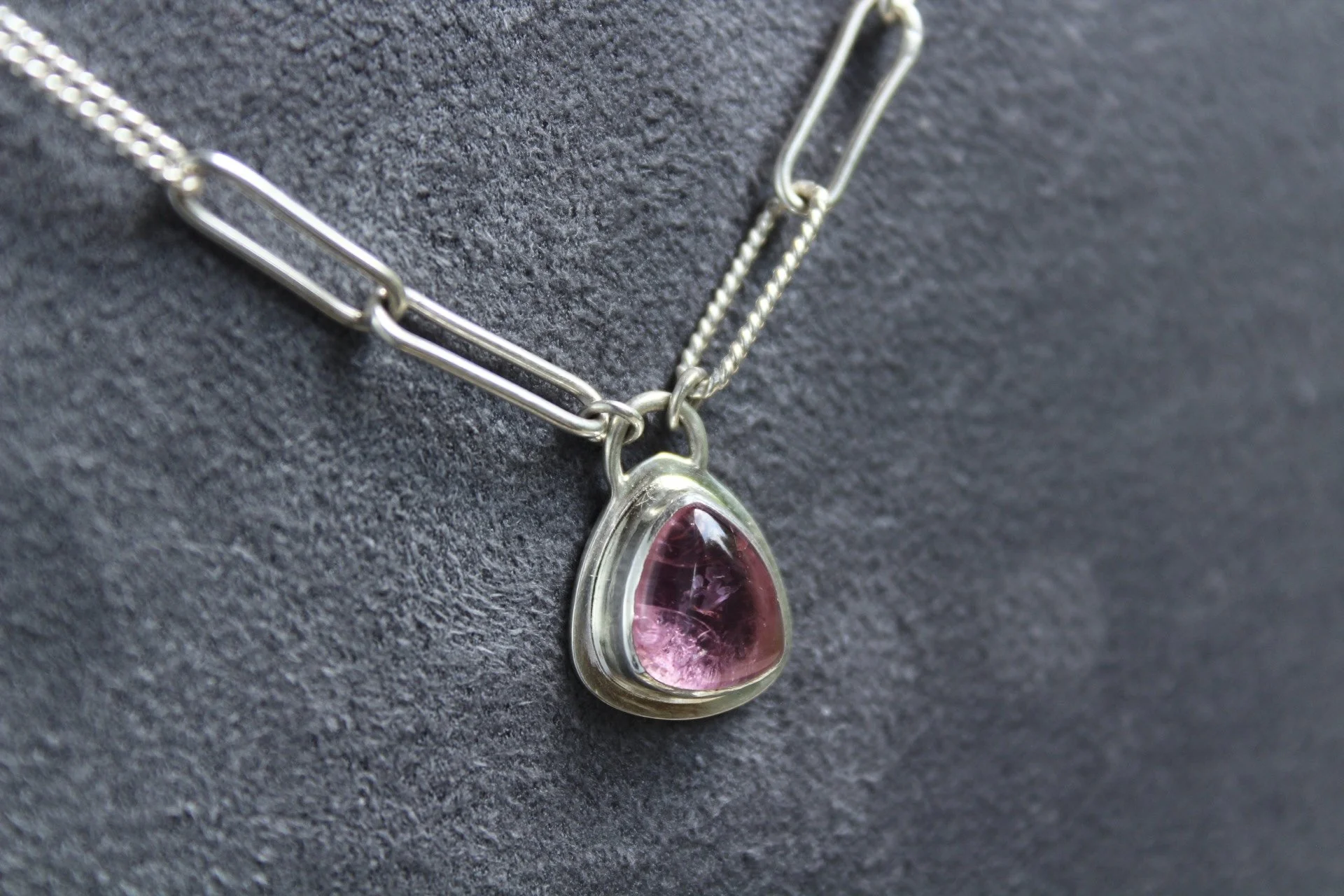 Twisted Wire Paperclip Chain Necklace with a Baby Pink Tourmaline