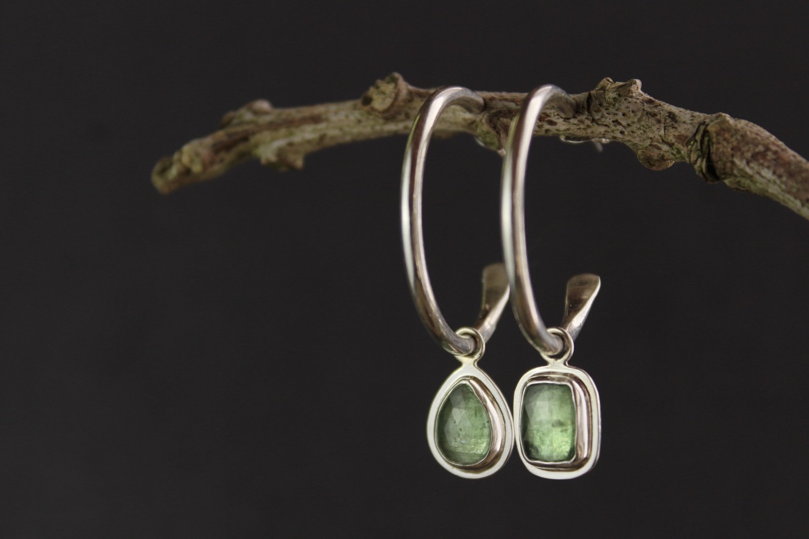 Silver Hoop Earrings with Kyanite Charms