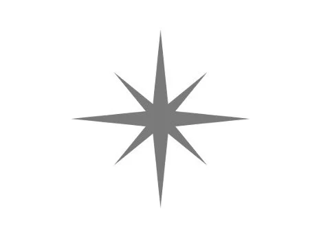 A black and white compass rose with eight points.