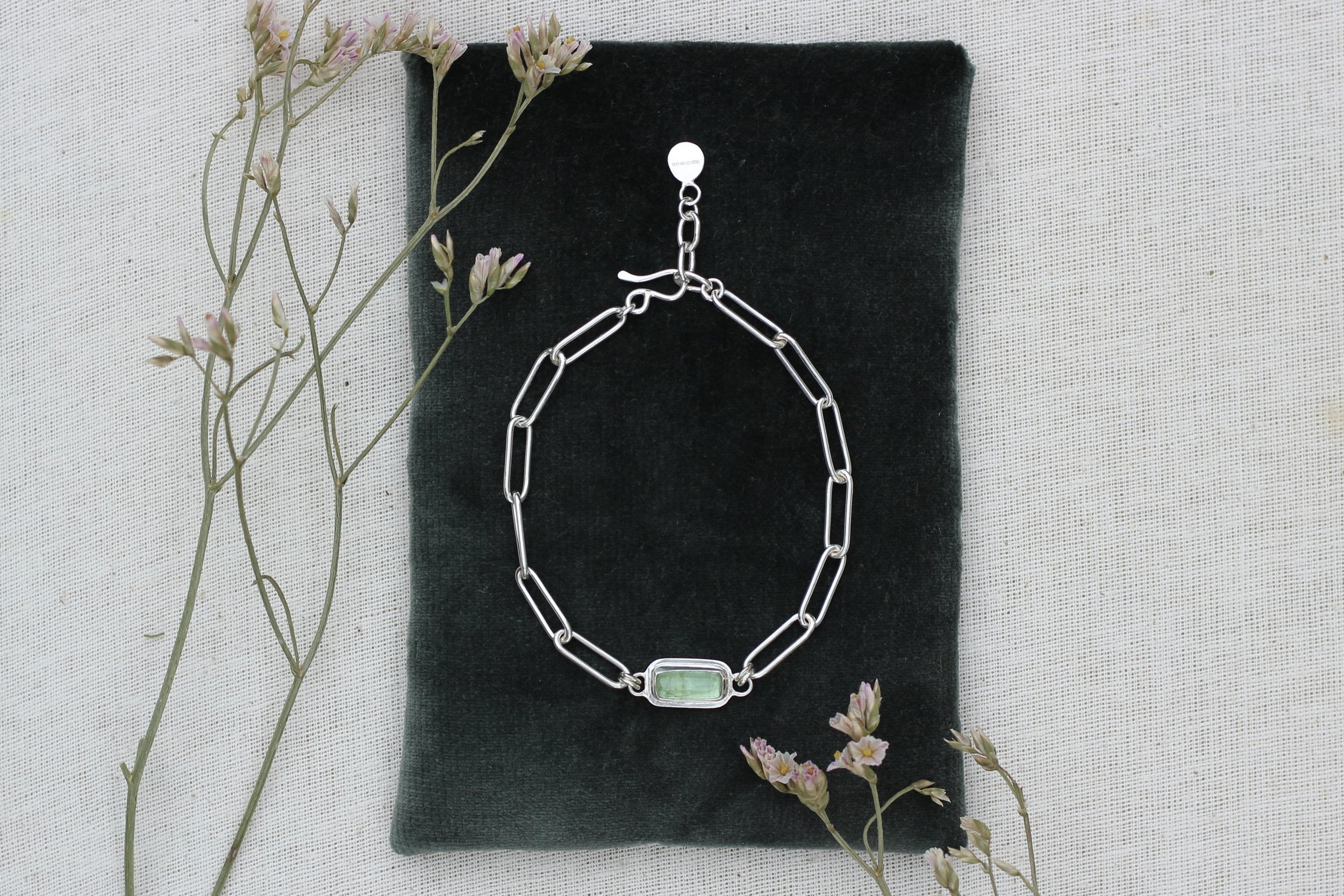 Tourmaline Paperclip Silver Chain Bracelet