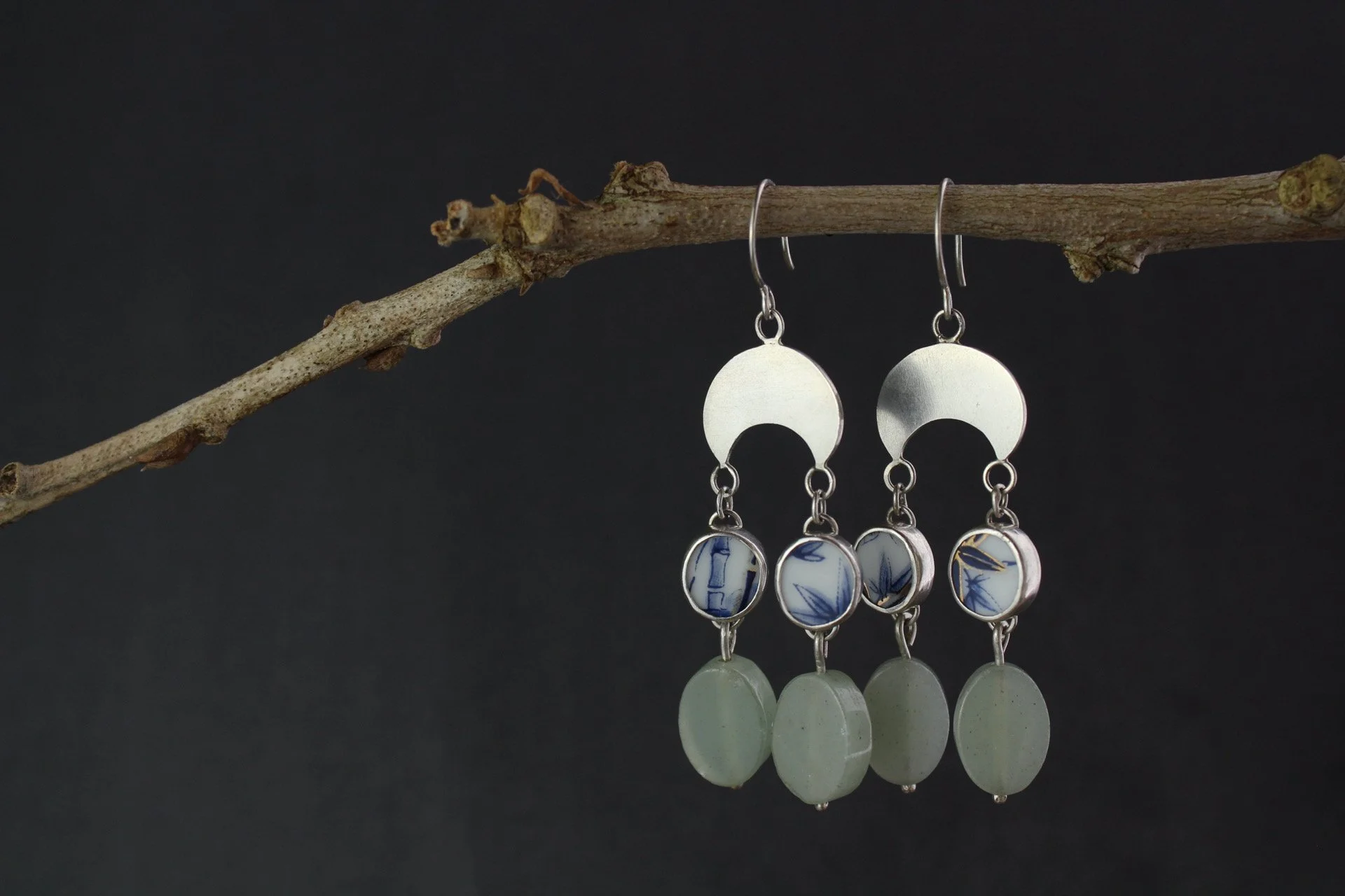 Dangle Earrings with Pottery & Aventurine