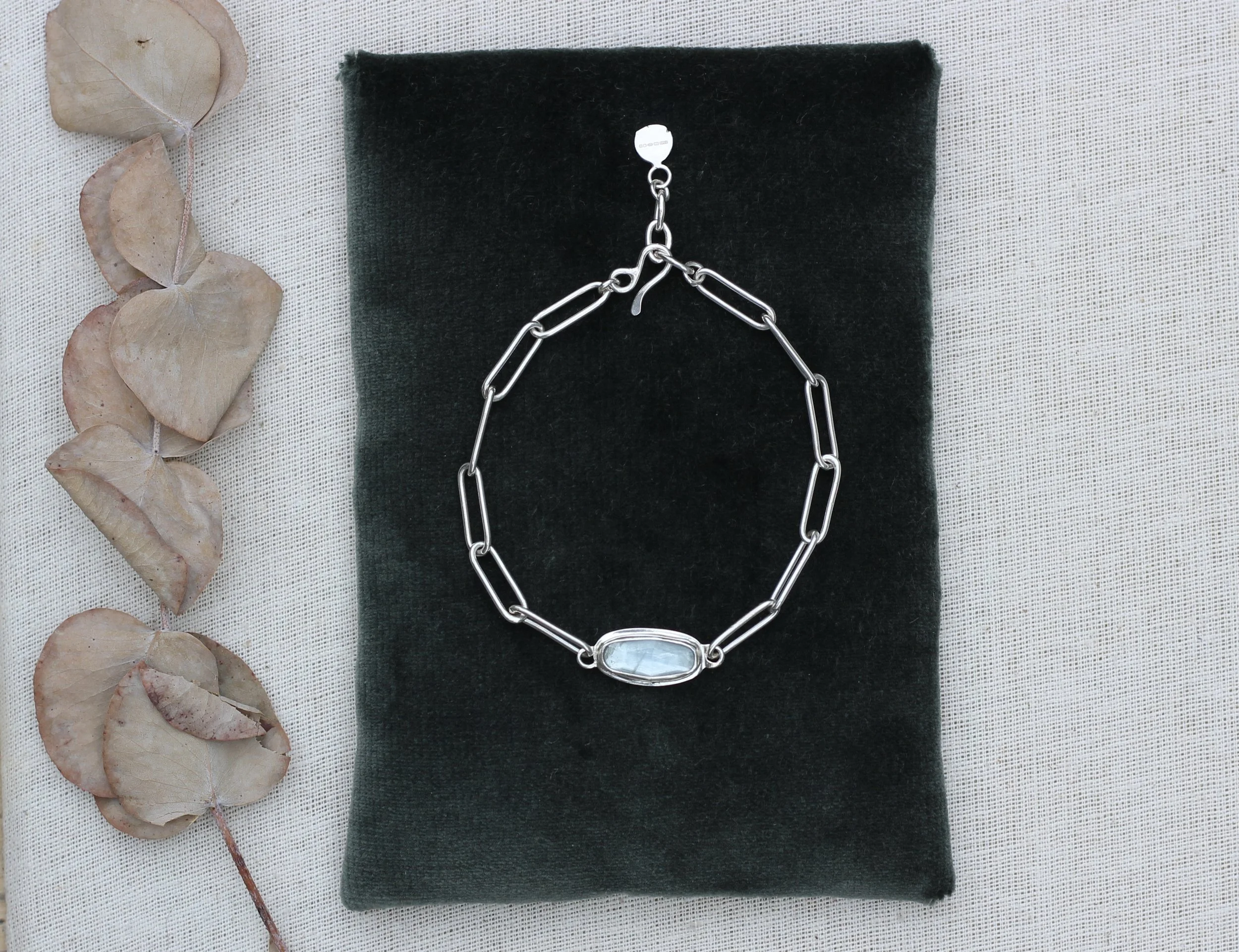 Aquamarine Paperclip Silver Chain Bracelet