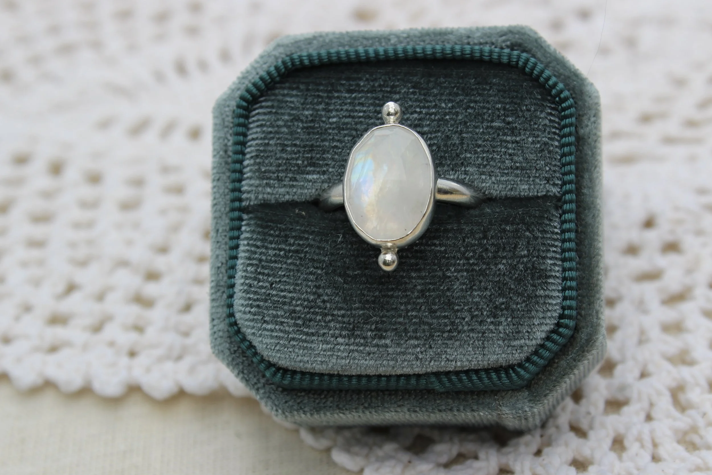 Oval Rainbow Moonstone Silver Ring