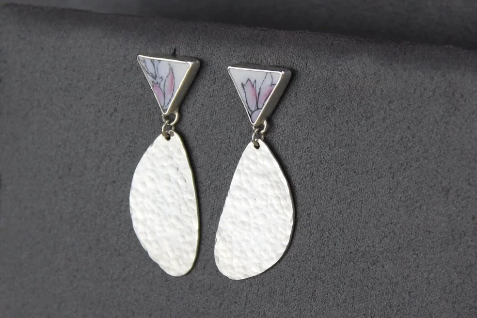 Silver and Pottery Hammered Texture Earrings