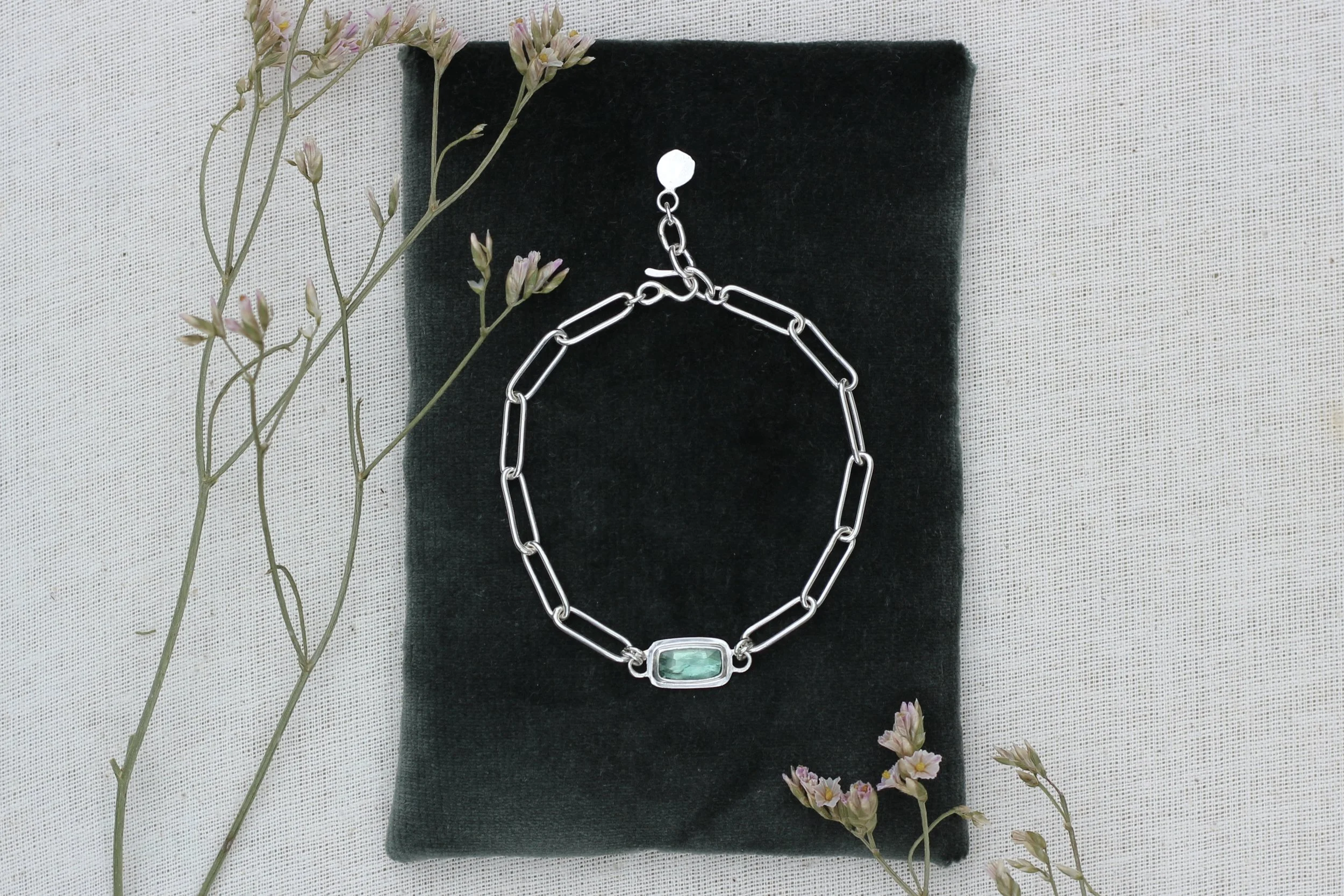 Kyanite Paperclip Silver Chain Bracelet