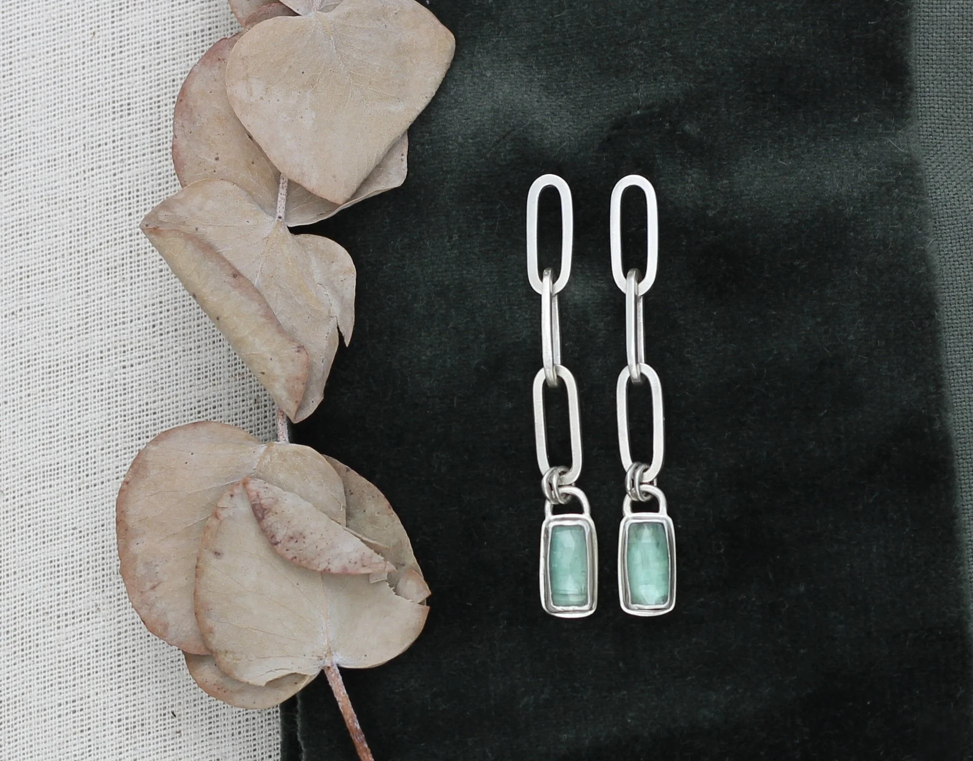 Paperclip Kyanite Silver Earrings