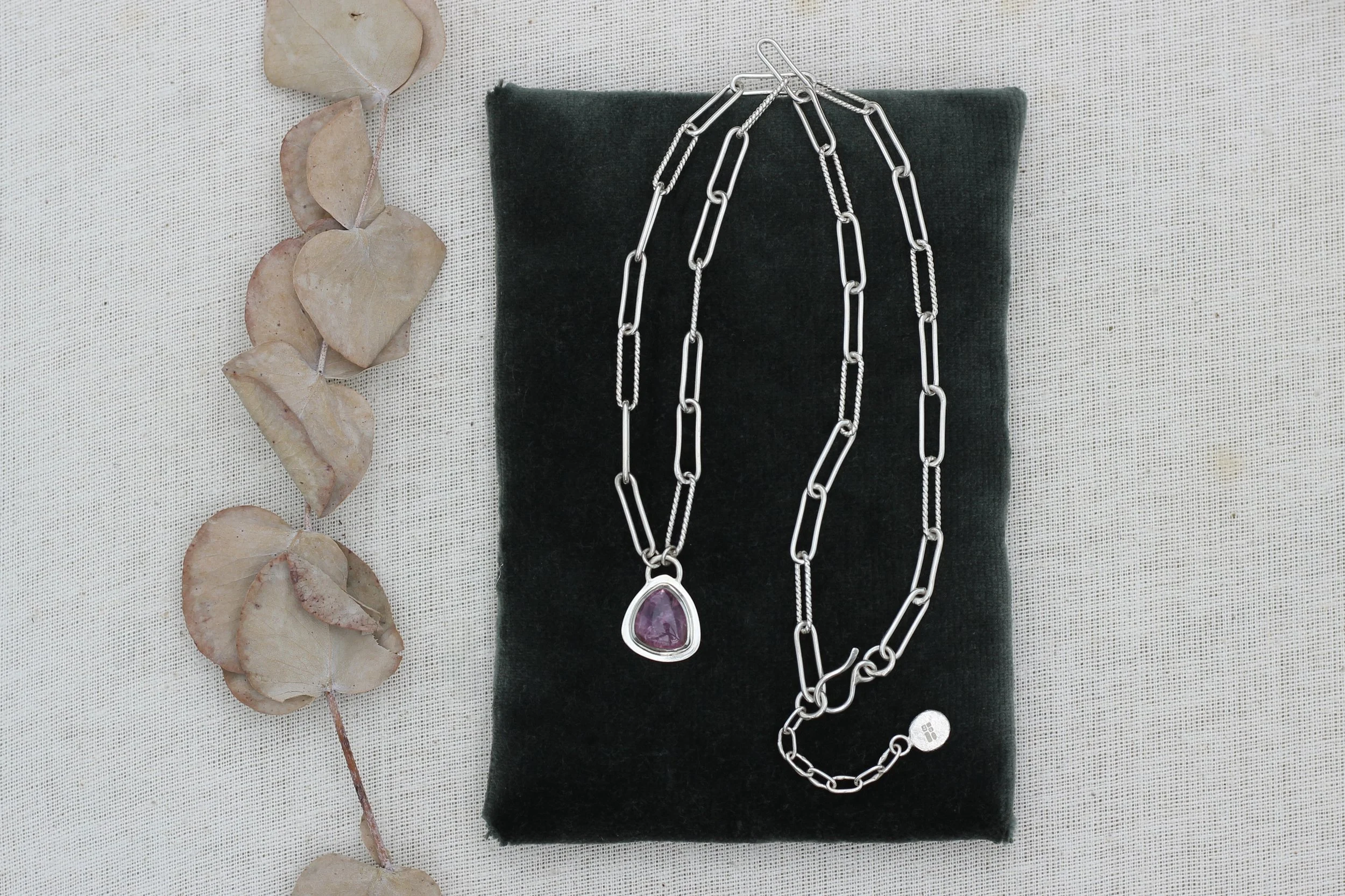 Twisted Wire Paperclip Chain Necklace with a Baby Pink Tourmaline