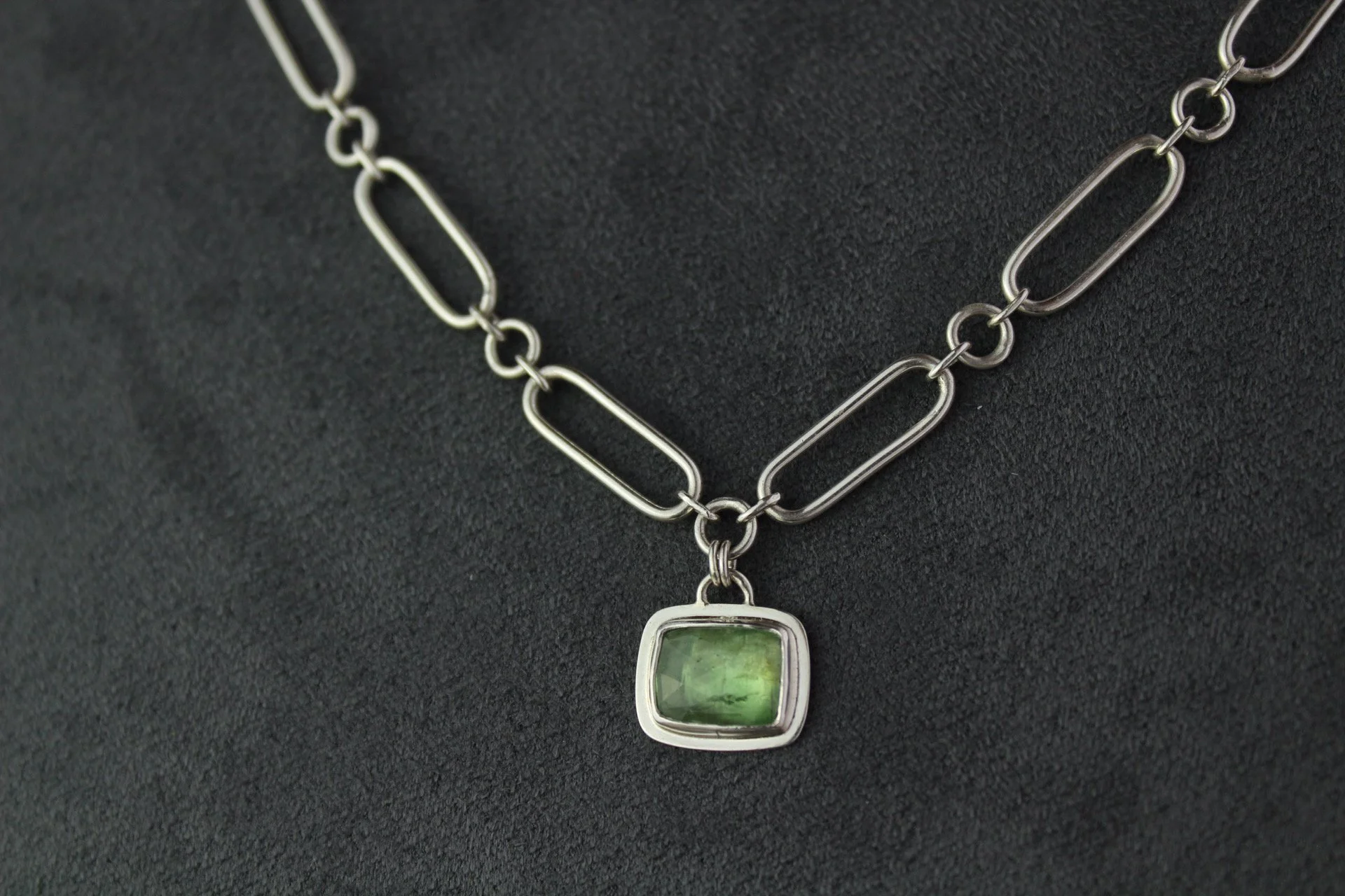 Chunky Silver Chain with Green Kyanite Pendant
