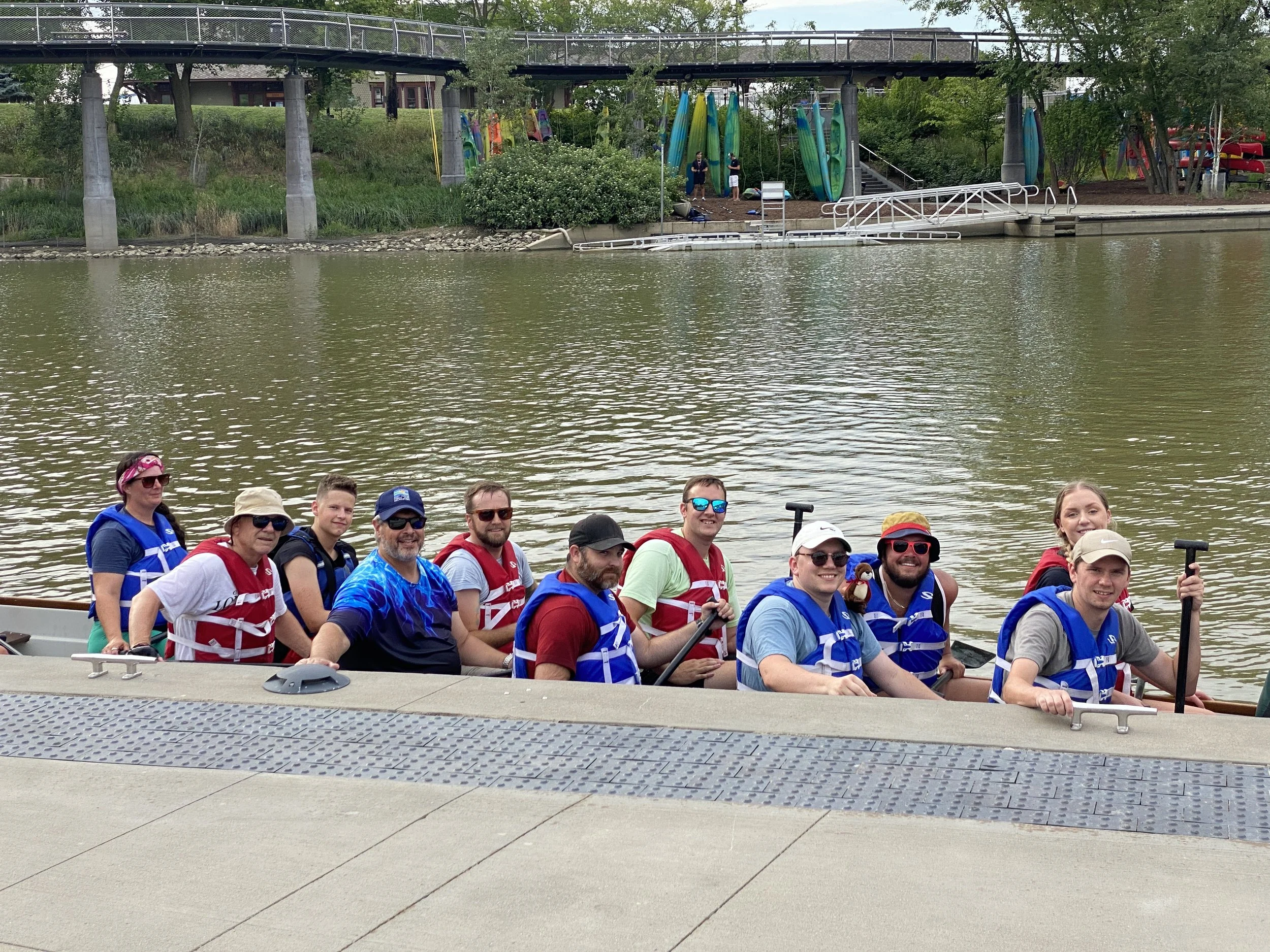 People in a canoe ready to boat the rivers.
