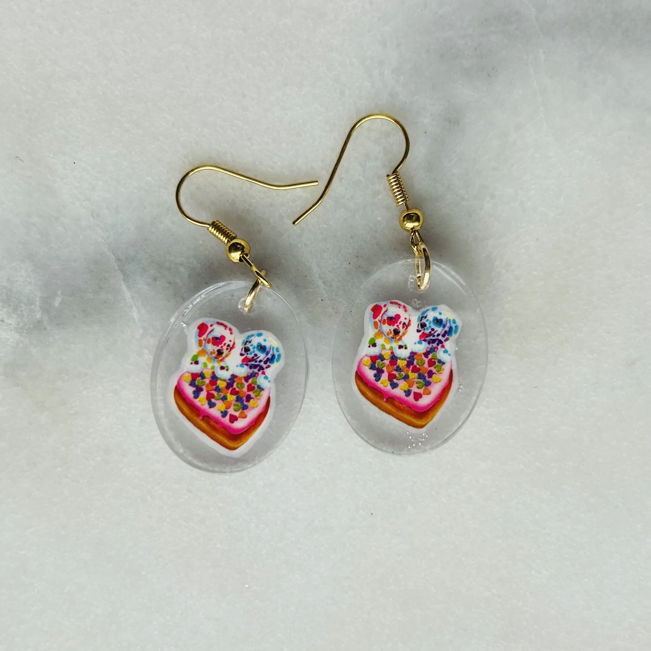 Spotty and Dotty Dalmatians Heart Cake - Lisa Frank Sticker Earrings