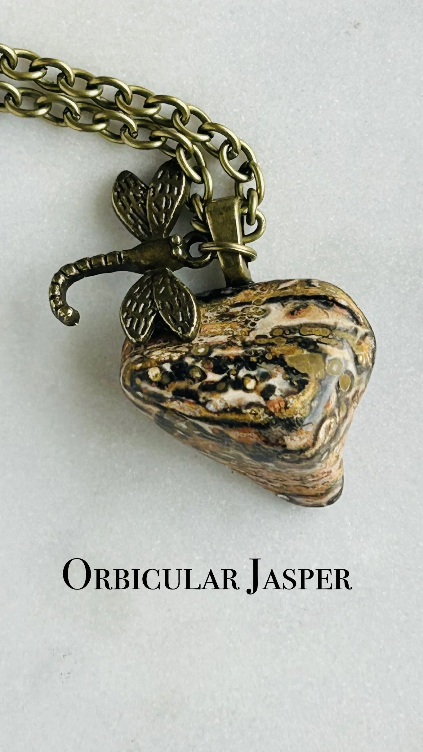 Orbicular Jasper Handmade Crystal Necklace with Dragonfly Charm