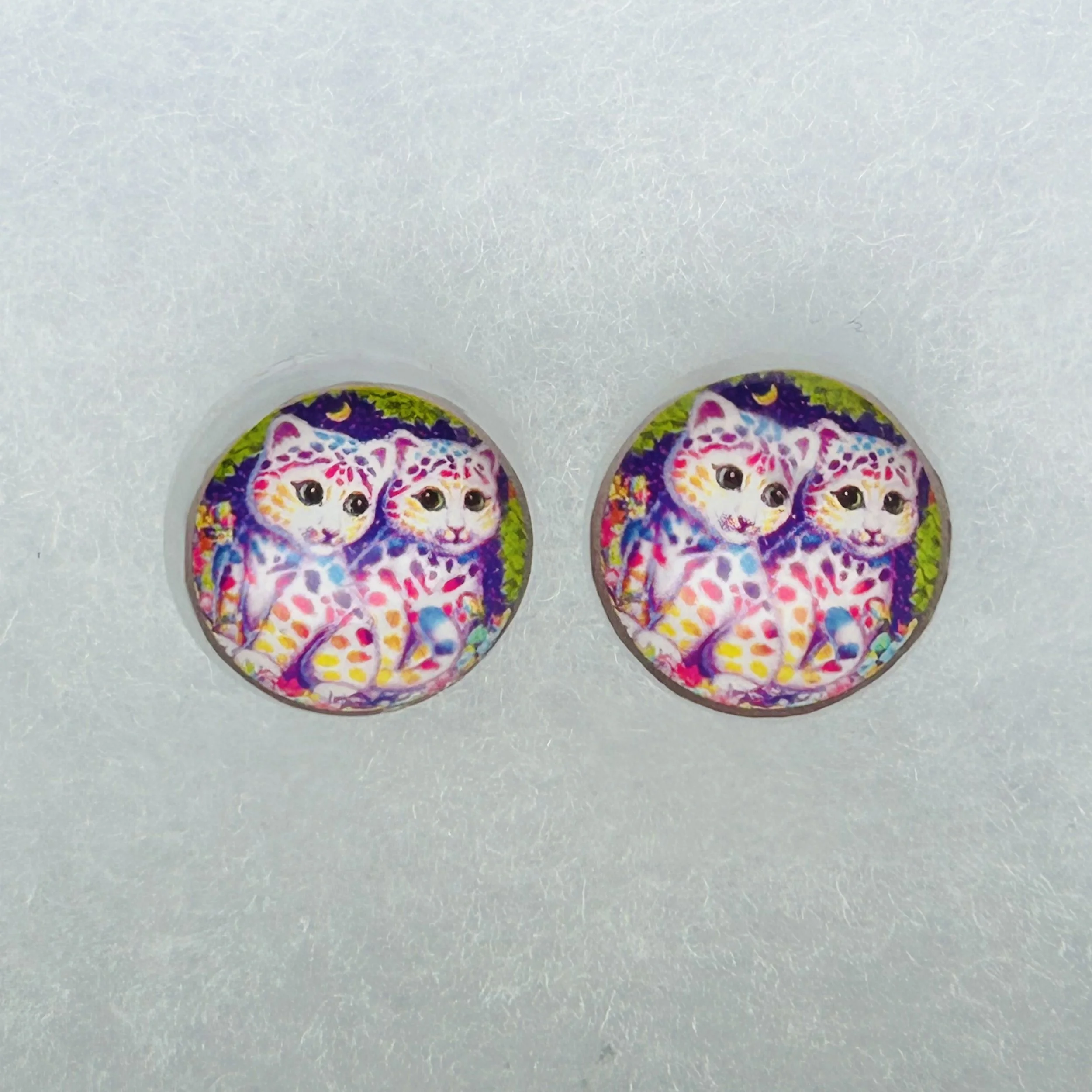 Sasha and Shanti White Leopard Cub Studs - Large - Lisa Frank Sticker Earrings