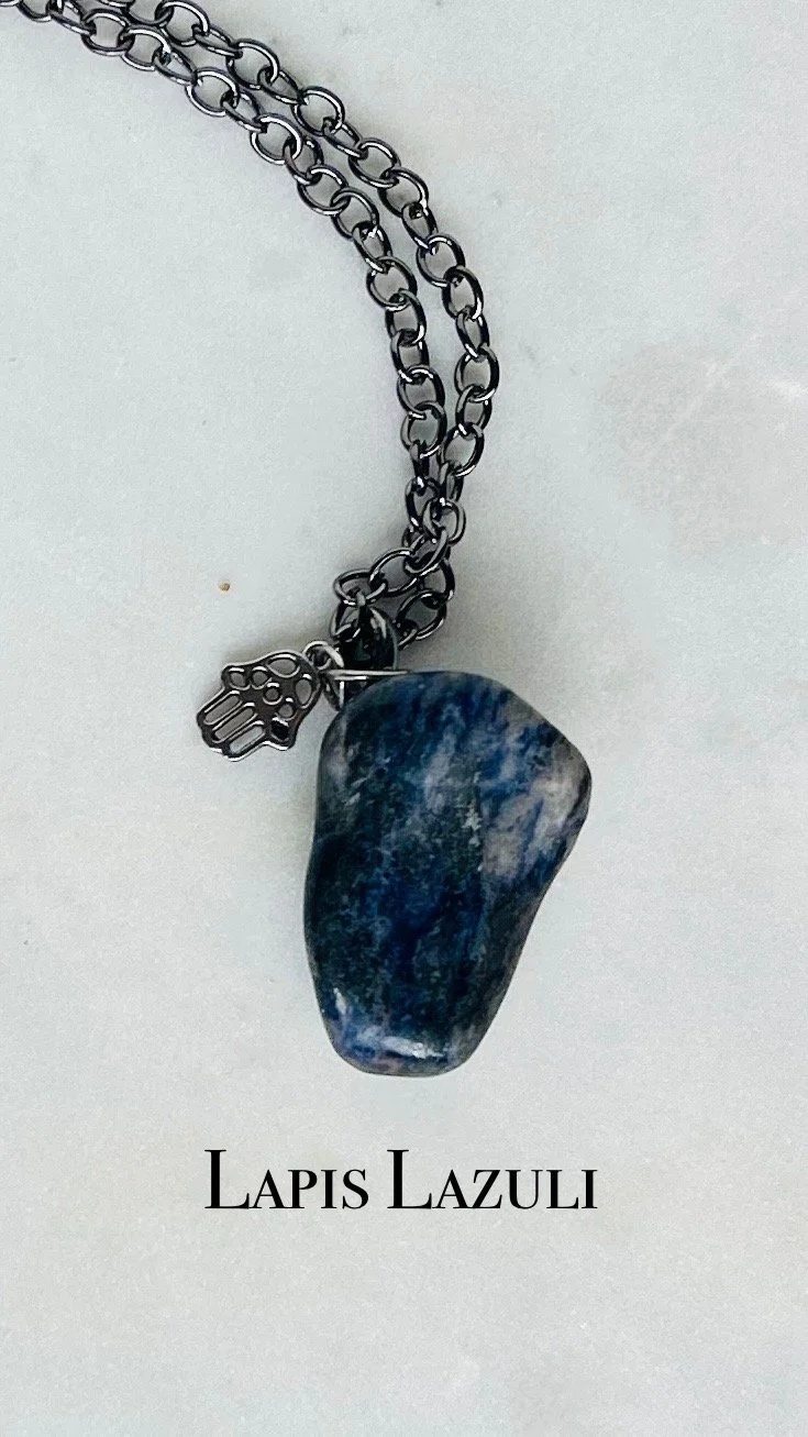 Lapis Lazuli Handmade Crystal Pendant Necklace with Hamsa Charm