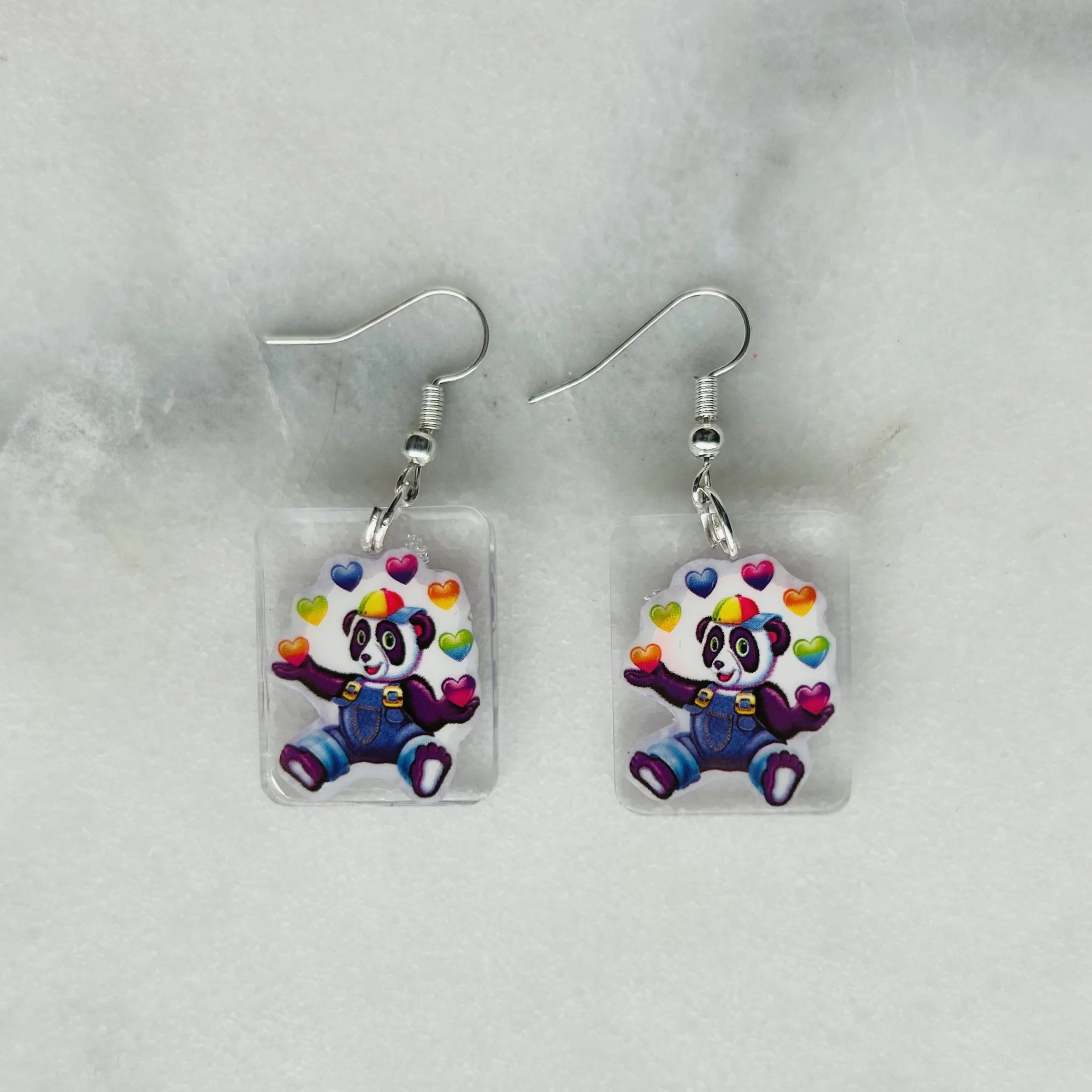 Panda Painter Heart Juggler - Lisa Frank Sticker Earrings