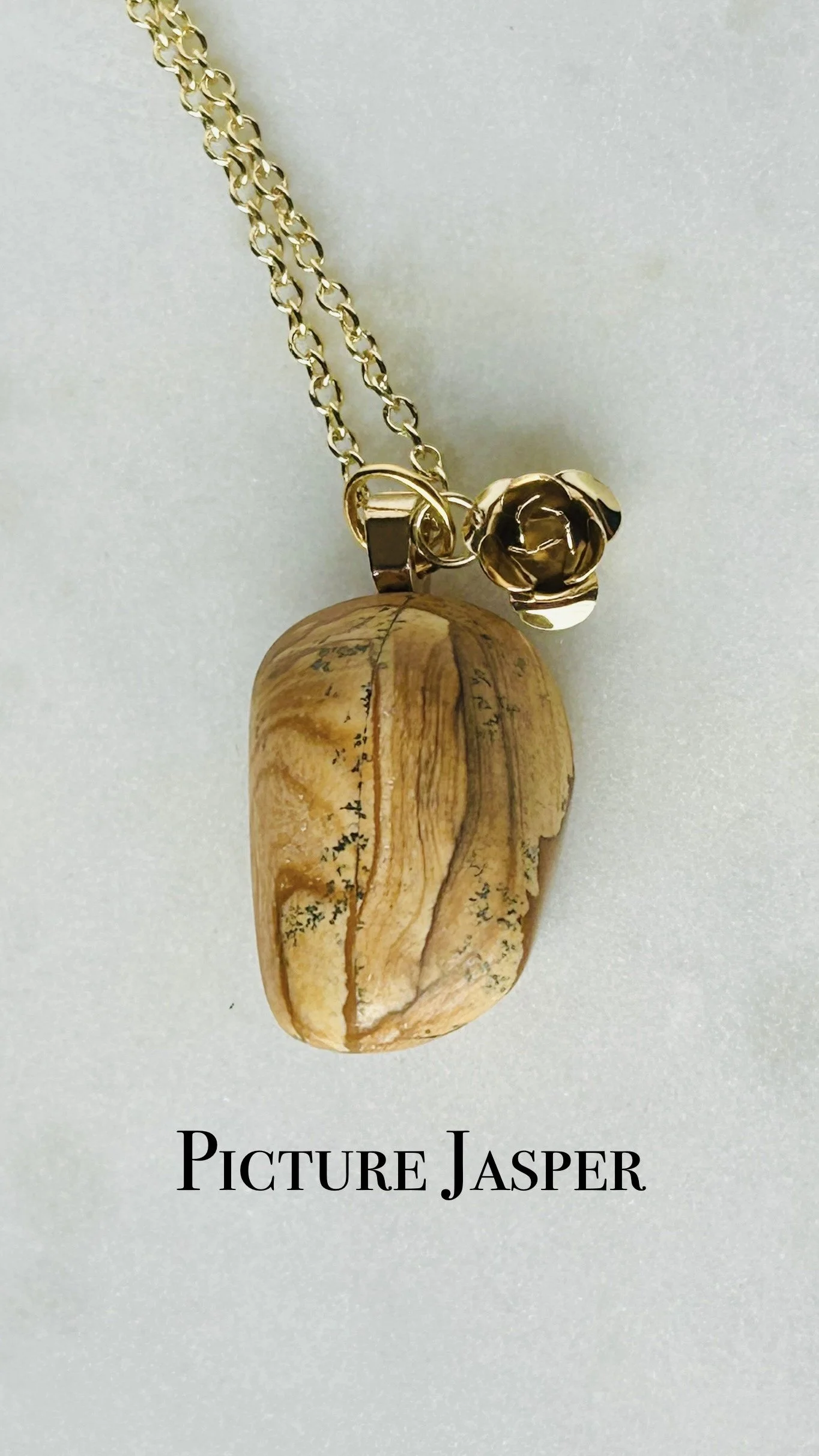 Picture Jasper Handmade Crystal Necklace with Flower Charm