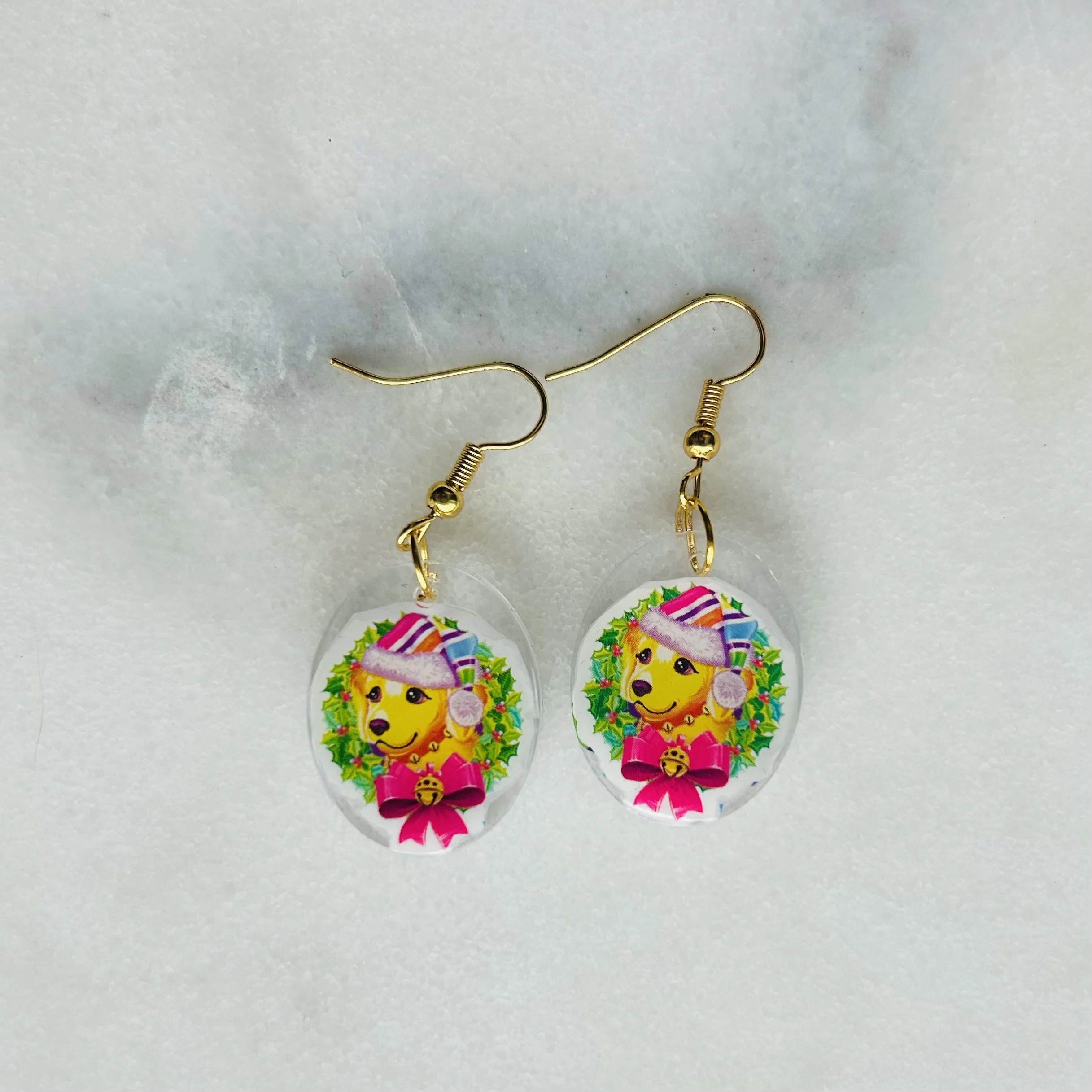 Caymus Golden Retriever Santa - Lisa Frank Sticker Earrings