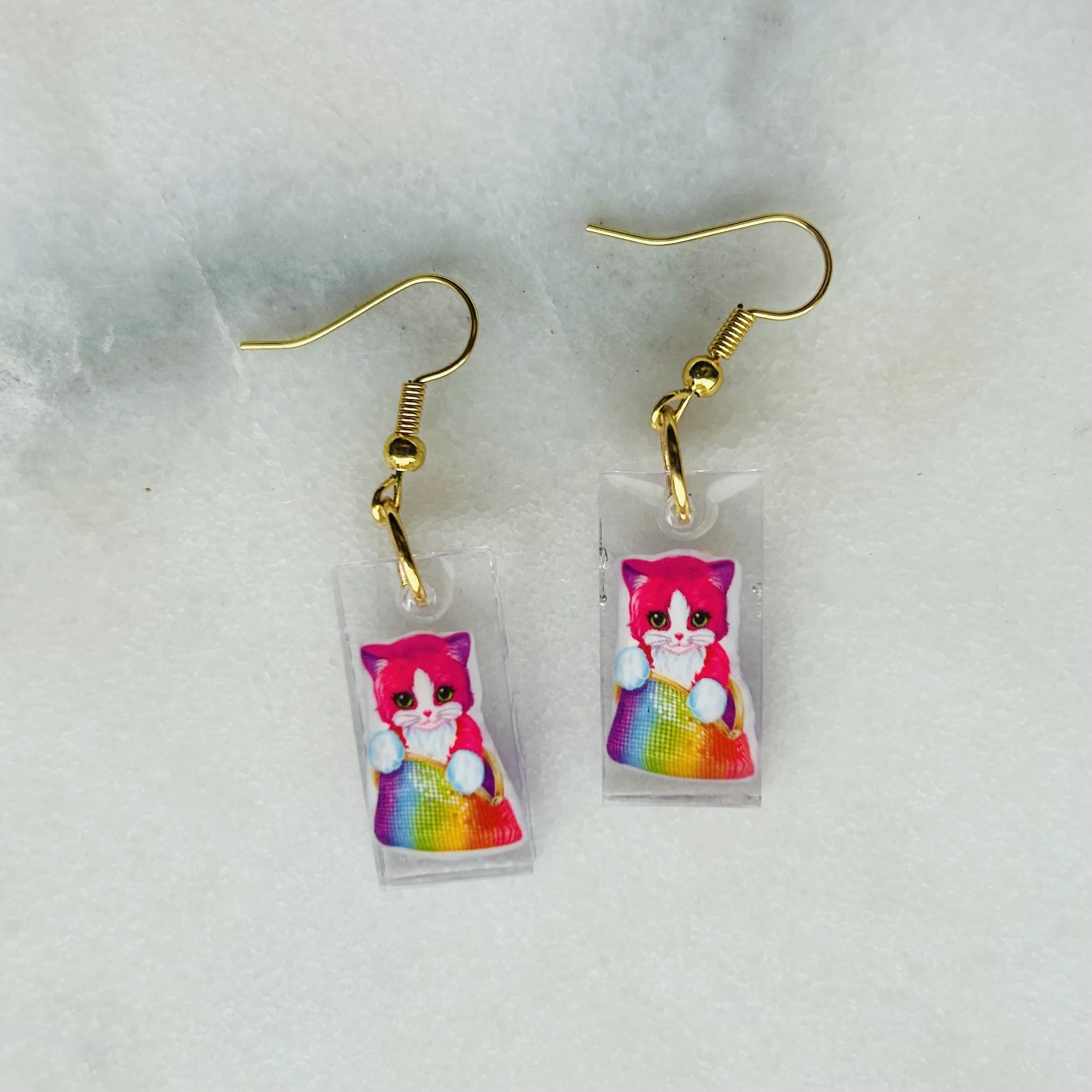 Pink Kitten in a Purse - Lisa Frank Sticker Earrings