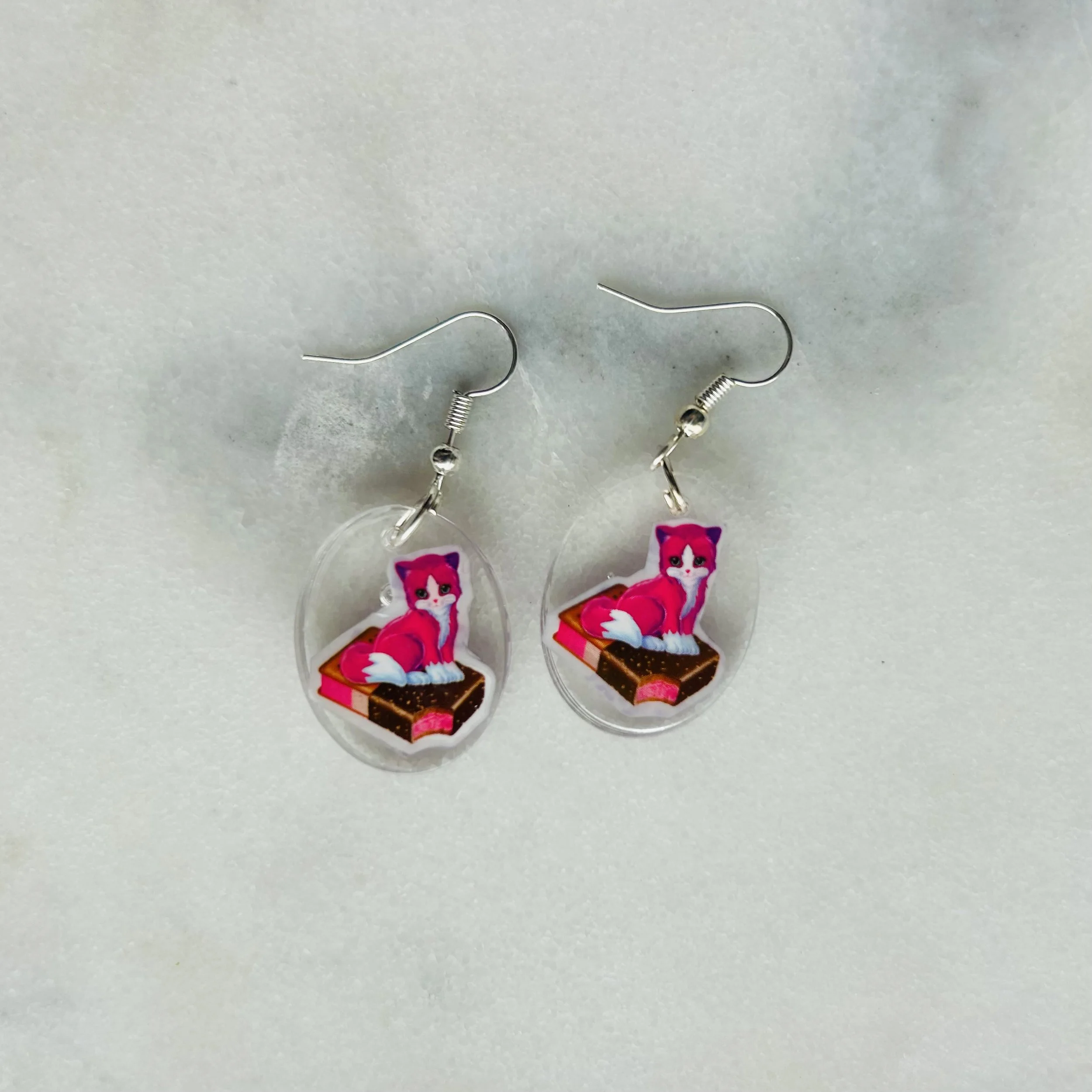 Pink Kitten Ice Cream Sandwich - Lisa Frank Sticker Earrings