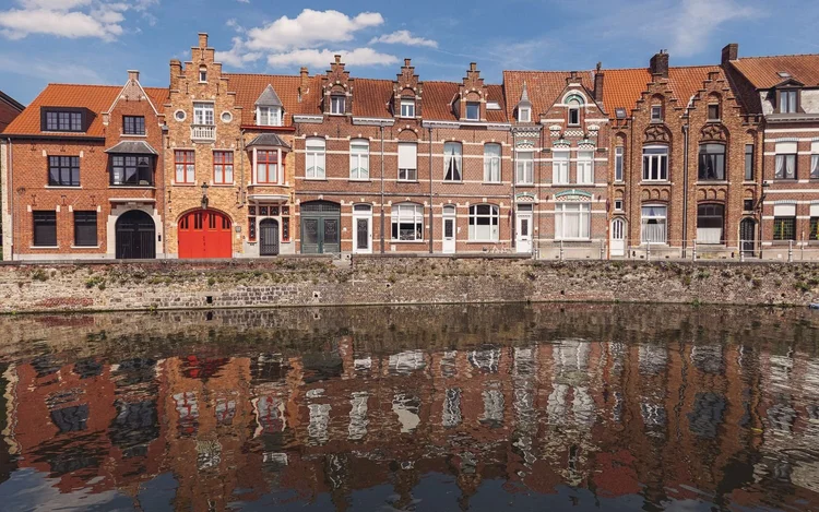Panoramic canal view, Bruges