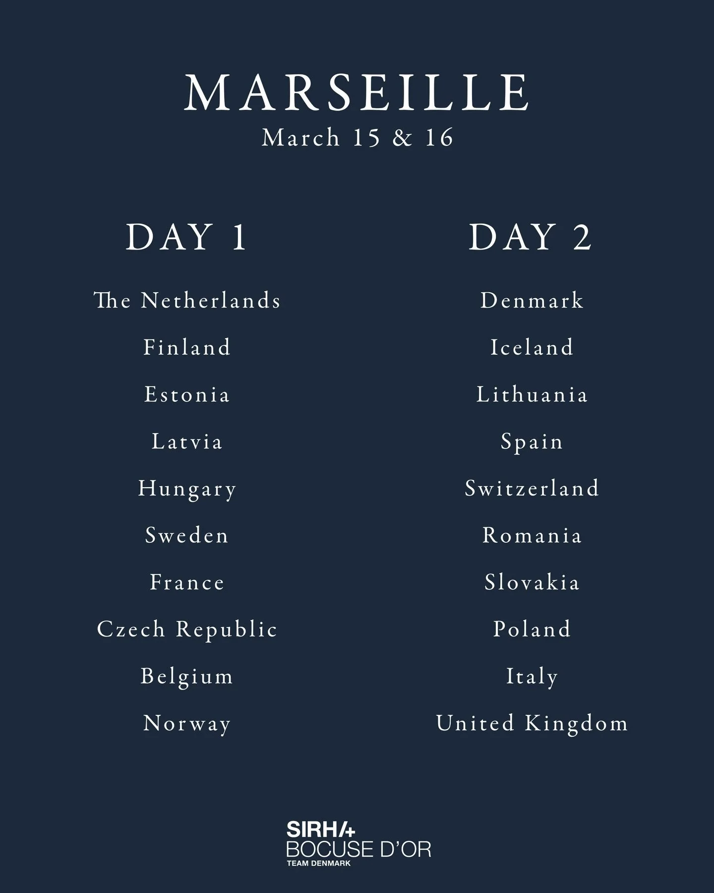 Running order is up ⏱️

March 16 🇩🇰🎯