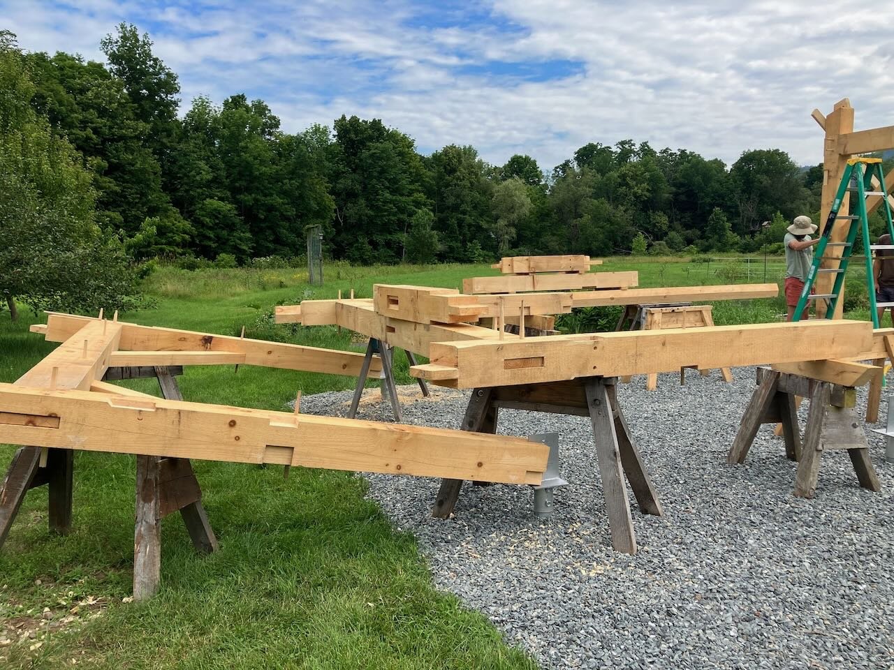 Assembled bents ready for raising