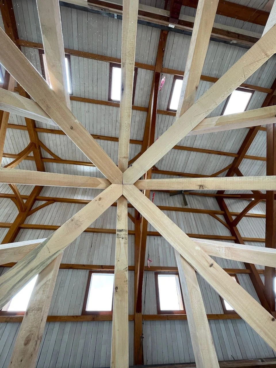 Looking up at peak of hip roof