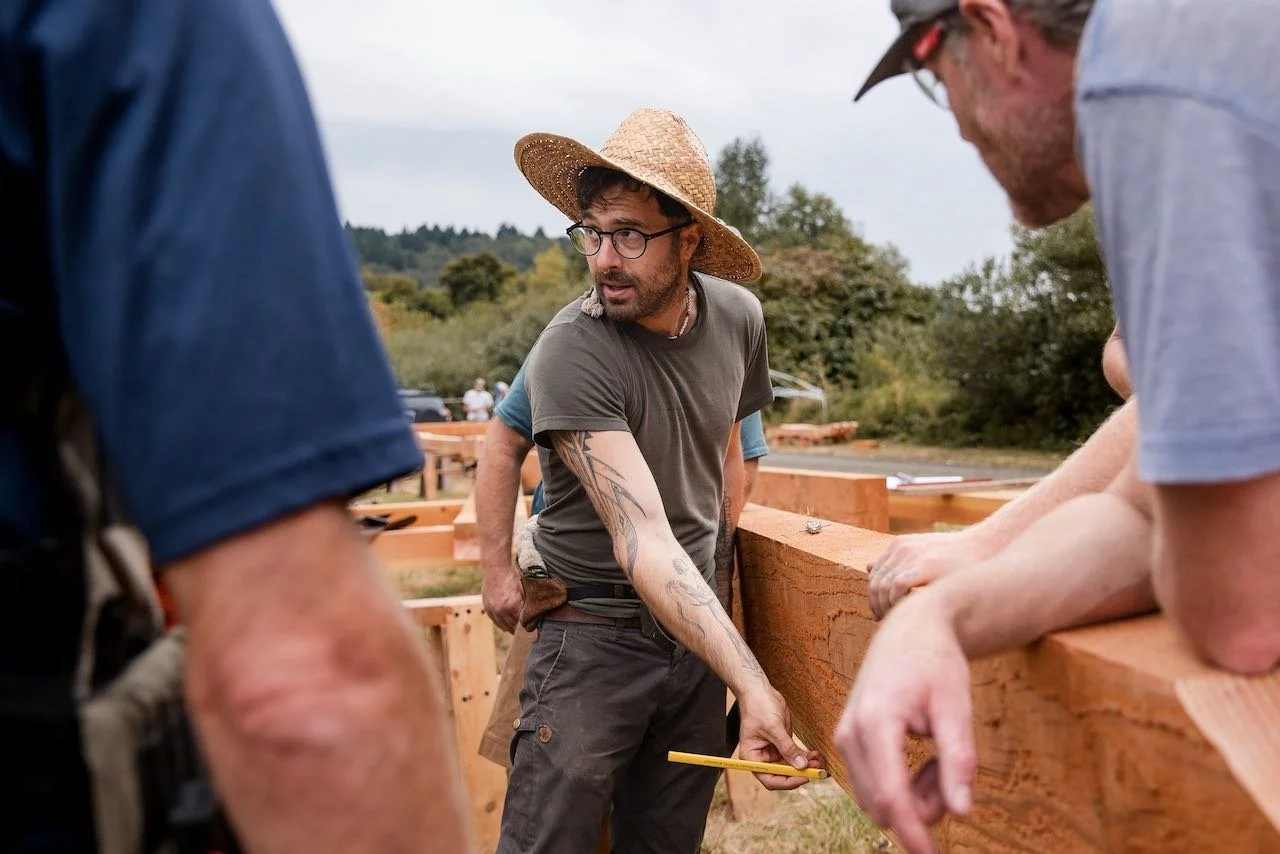Ariel Schecter teaches timber framing at Greenbelt Land Trust