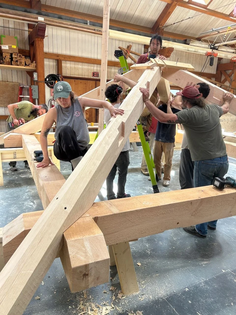 Students install hip rafters