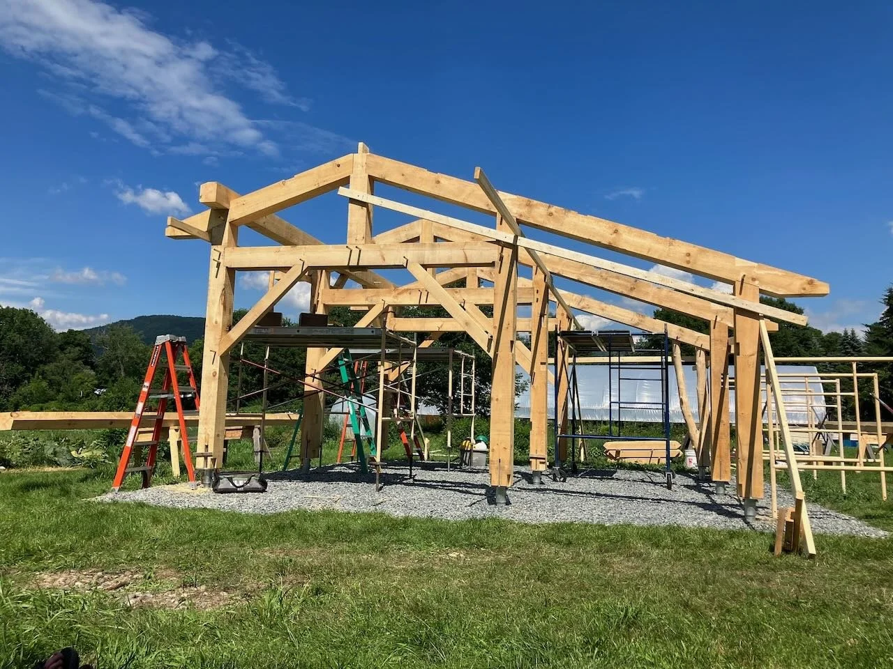 Timber frame raising progress