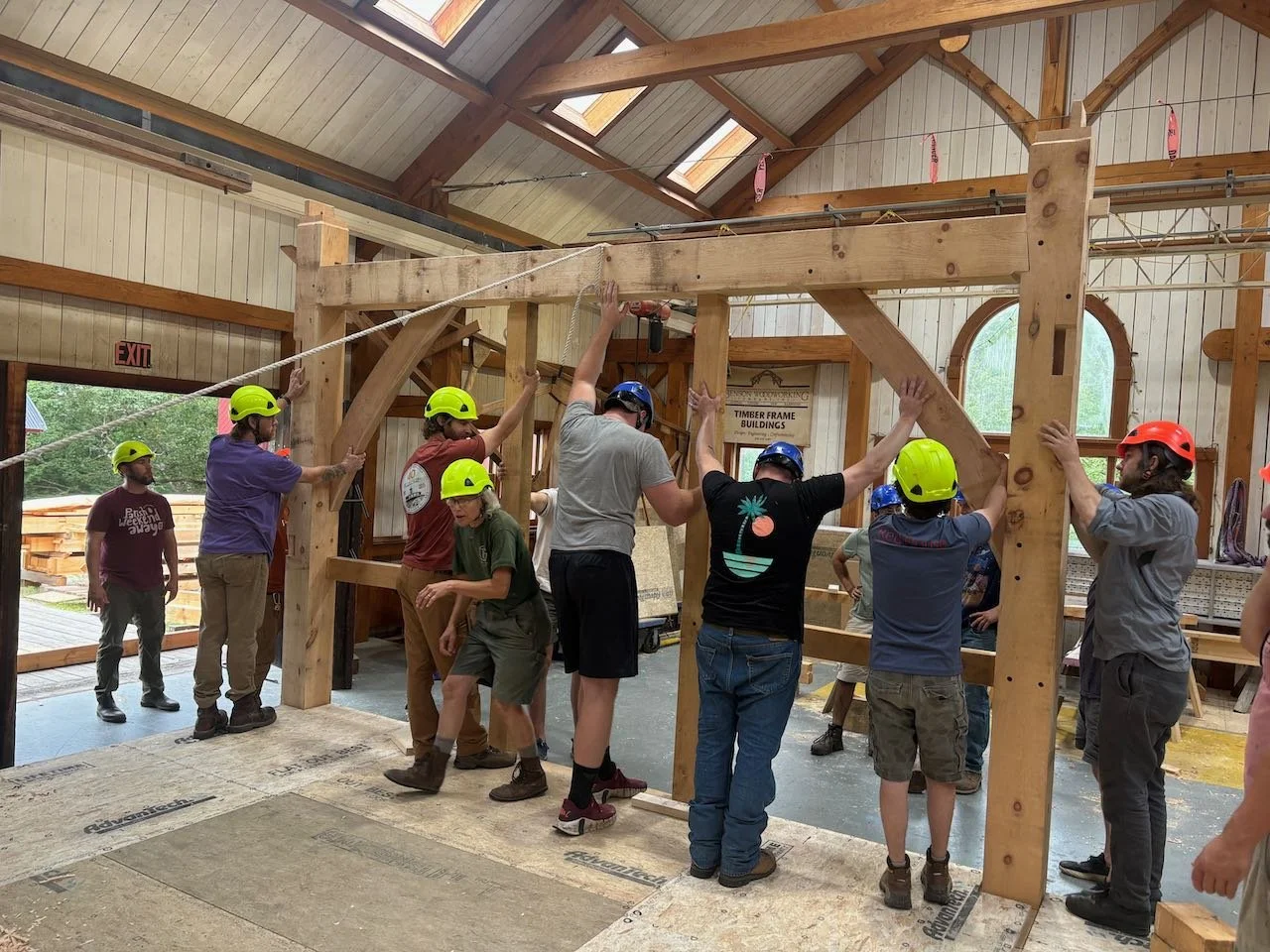 Tipping up a timber framed bent