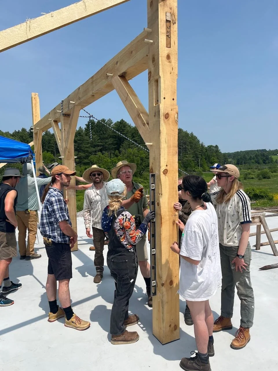 Students admiring standing bent