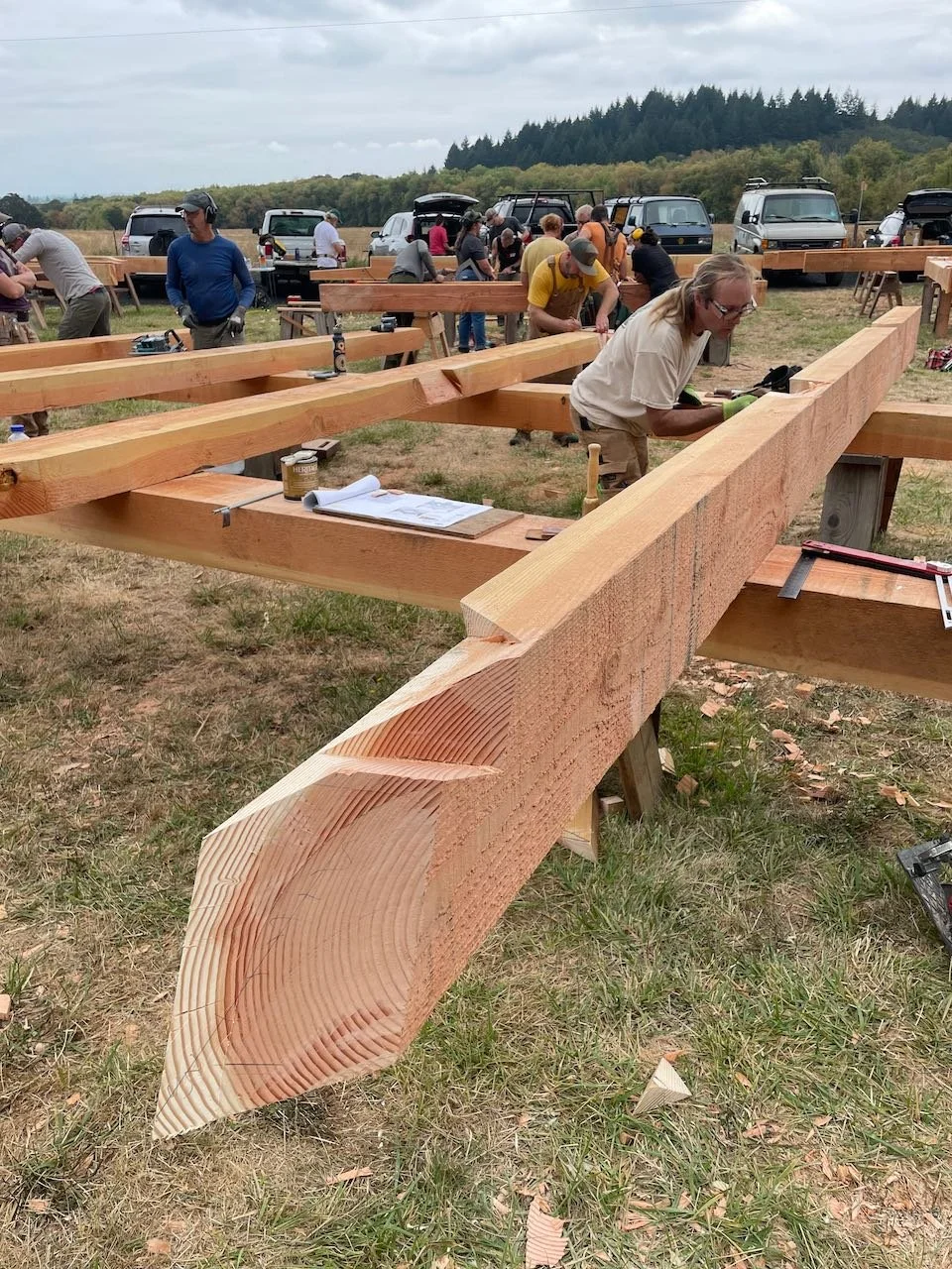 Complex joinery cut into a valley rafter