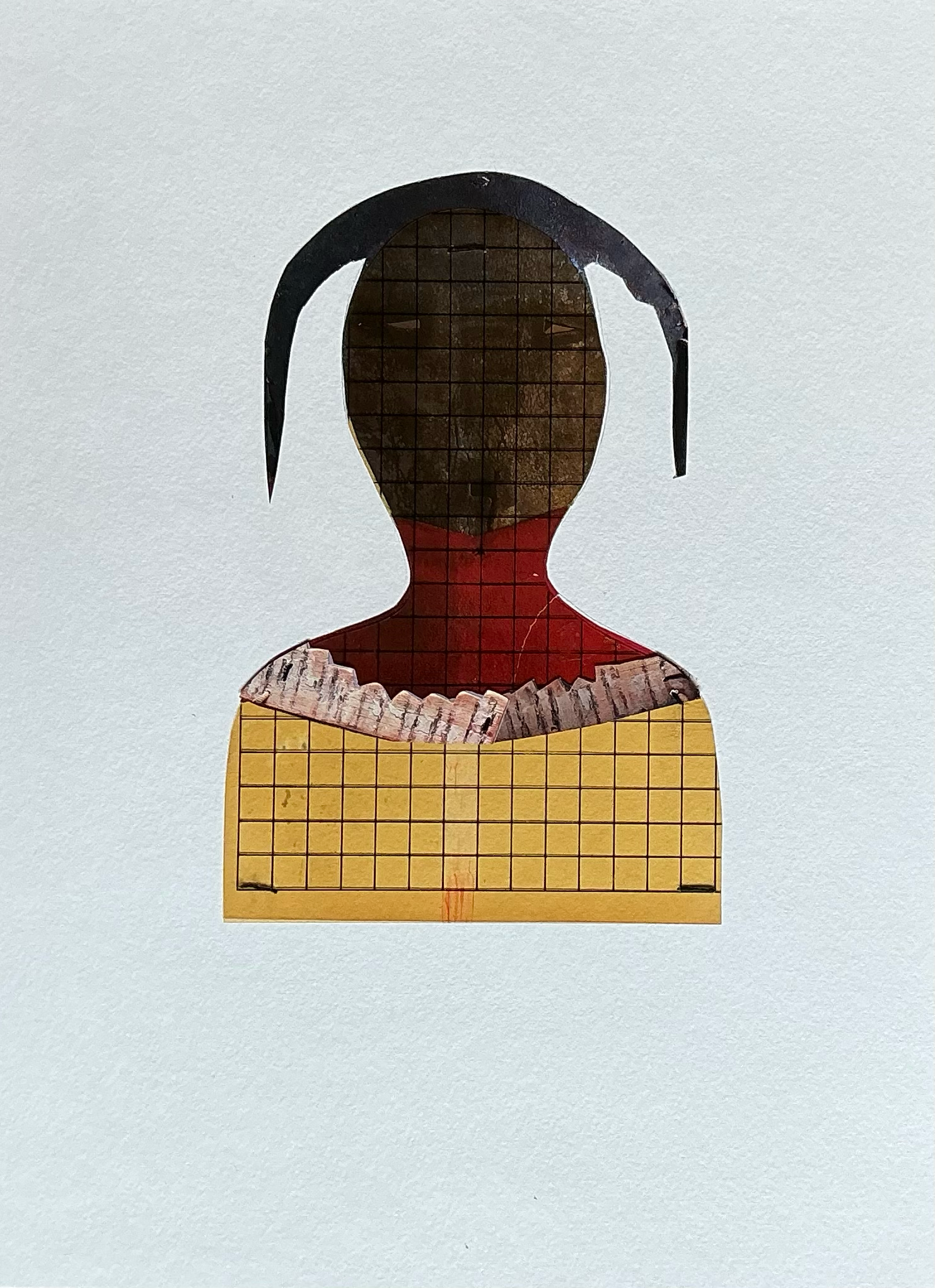 Mystery Behind the Grid. Collage. Paper, thread and Plastic. 11/2025. 15 x 11'. 